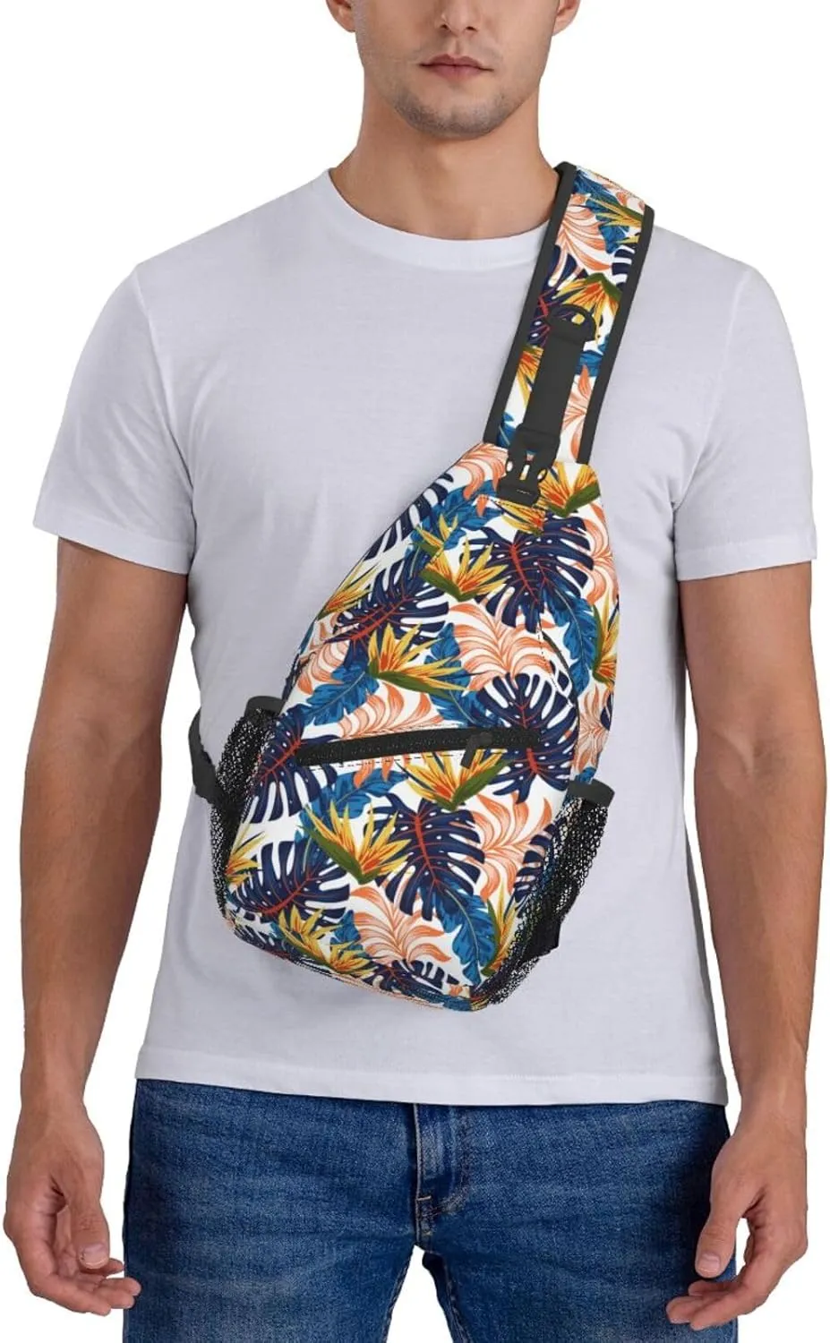 Hawaii Sling Backpack,Flower Floral Shoulder Bags Crossbody Chest Bag for Women Men Travel Hiking Climbing Daypack