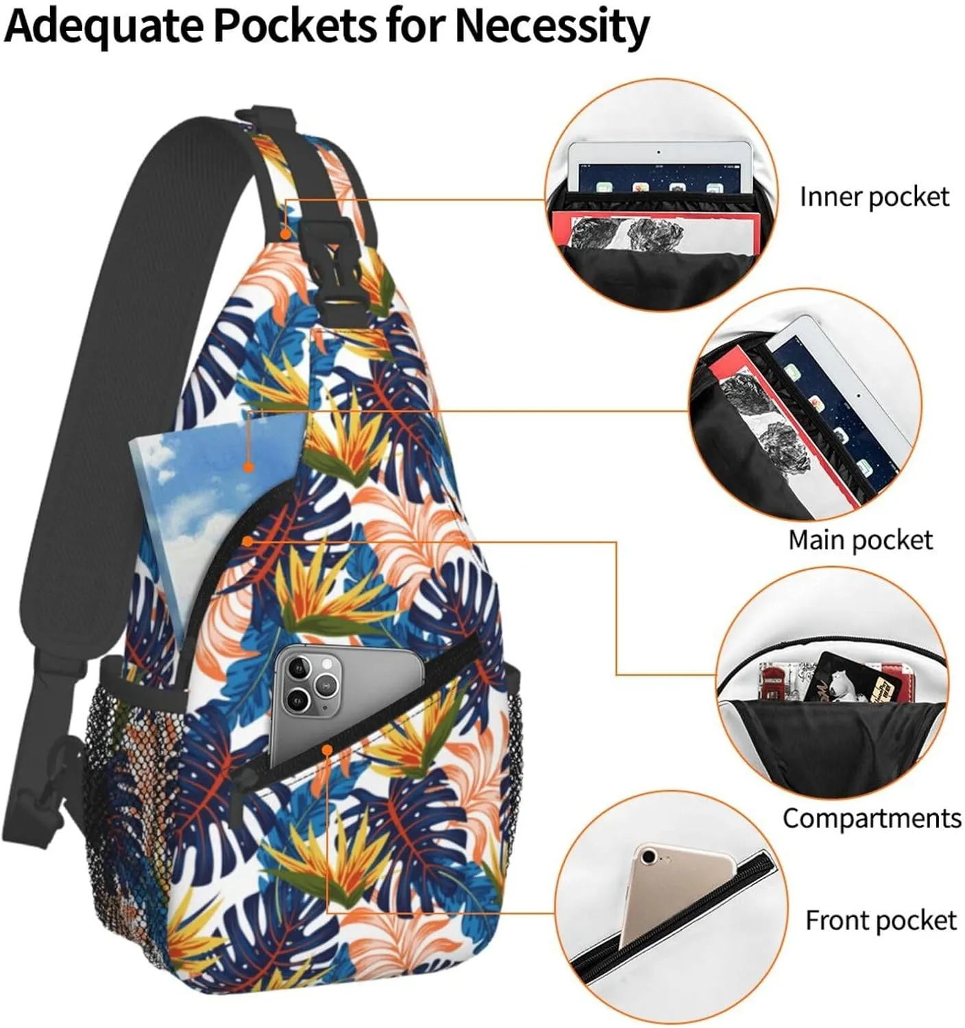 Hawaii Sling Backpack,Flower Floral Shoulder Bags Crossbody Chest Bag for Women Men Travel Hiking Climbing Daypack