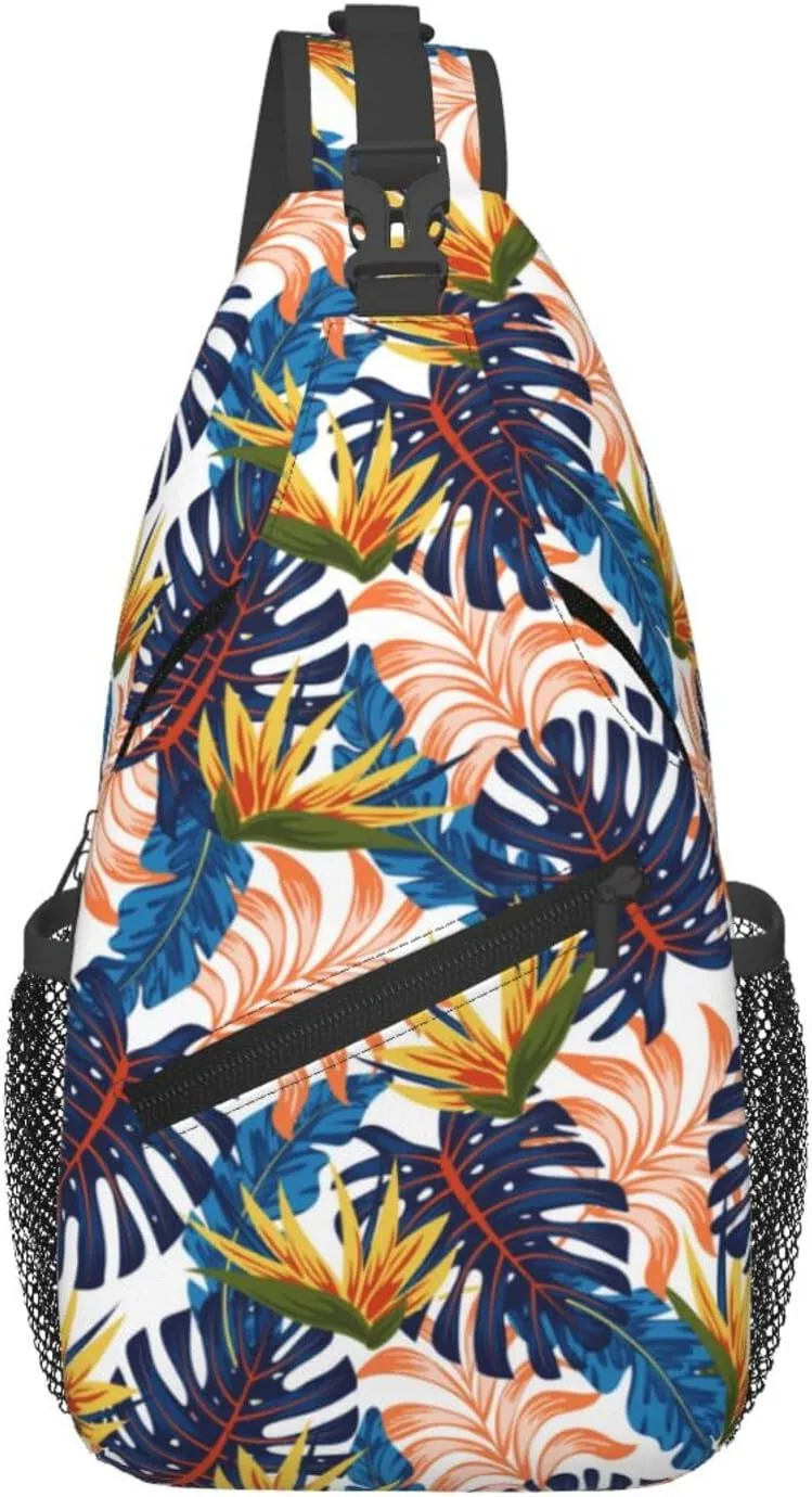 Hawaii Sling Backpack,Flower Floral Shoulder Bags Crossbody Chest Bag for Women Men Travel Hiking Climbing Daypack