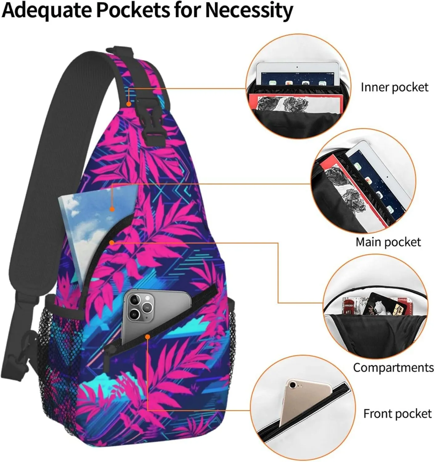 Hawaii Summer Tropical Sling Backpack Crossbody Bag, Chest Bag Daypack for Outdoors Hiking Traveling