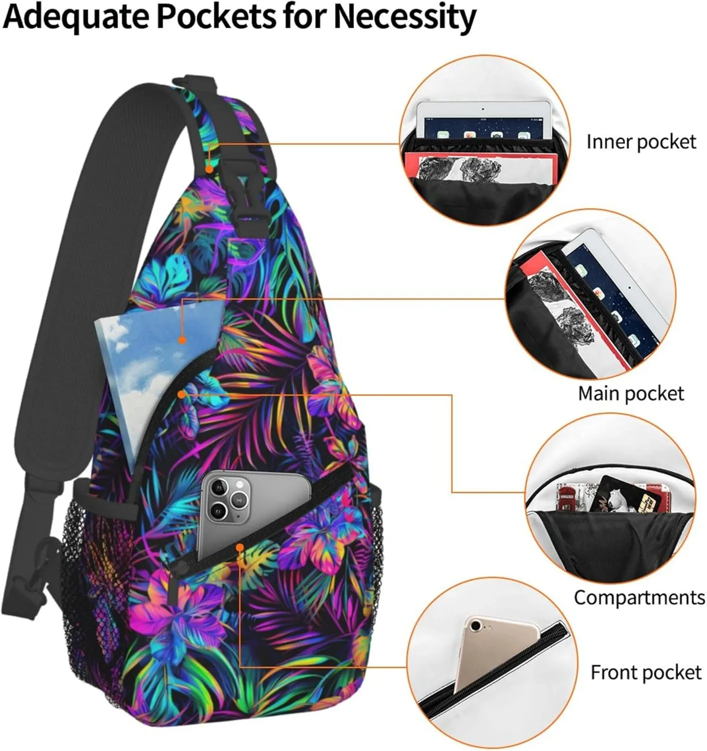 Hawaii Summer Tropical Sling Backpack Crossbody Bag, Chest Bag Daypack for Outdoors Hiking Traveling