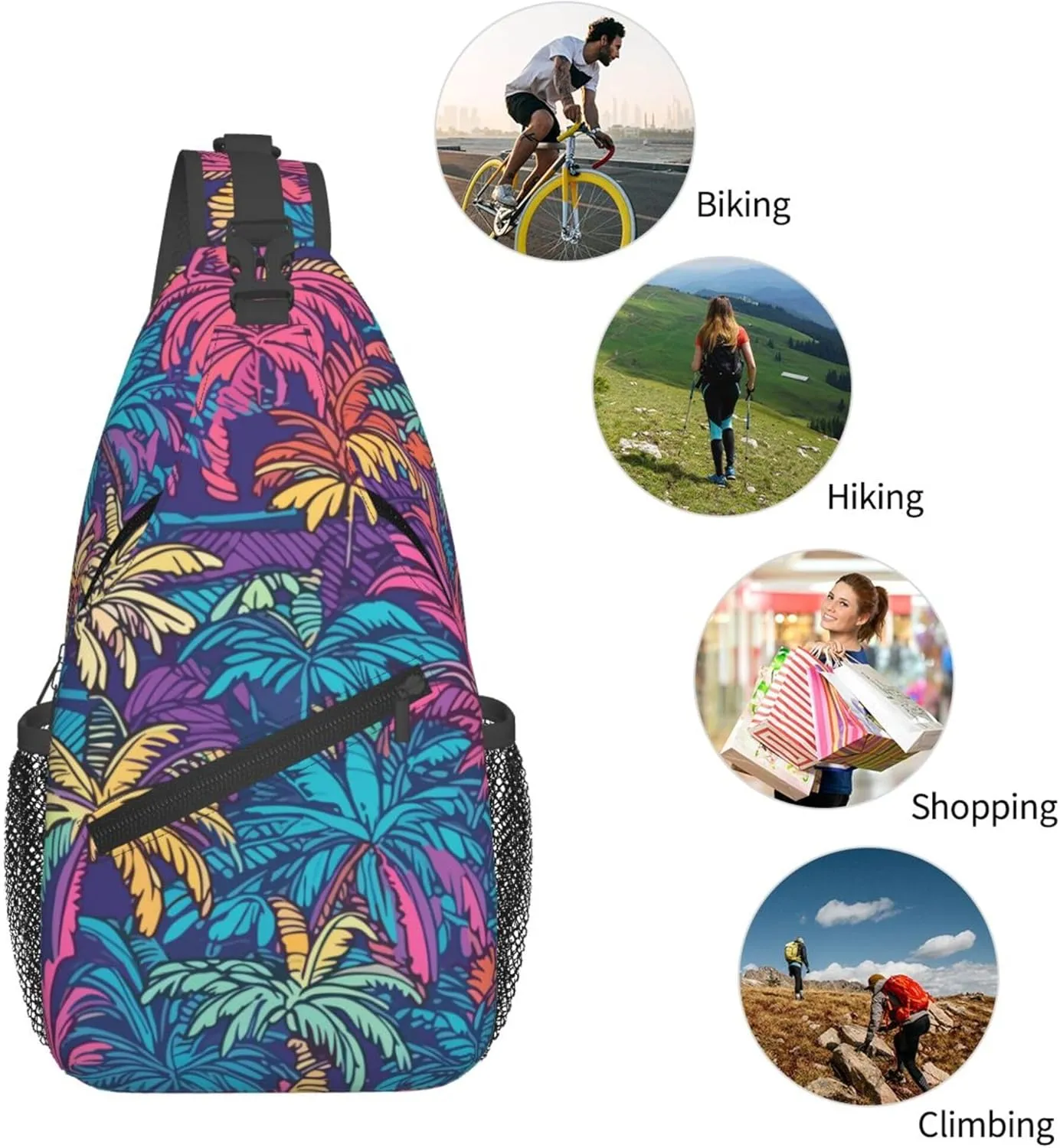 Hawaii Summer Tropical Sling Backpack Crossbody Bag, Chest Bag Daypack for Outdoors Hiking Traveling