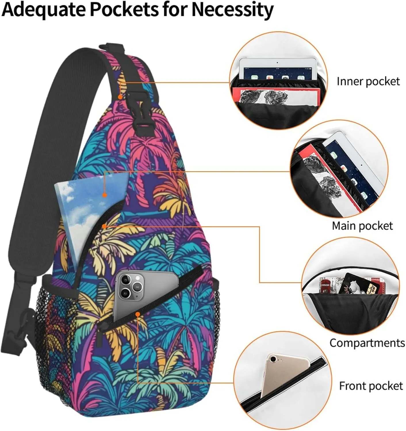 Hawaii Summer Tropical Sling Backpack Crossbody Bag, Chest Bag Daypack for Outdoors Hiking Traveling