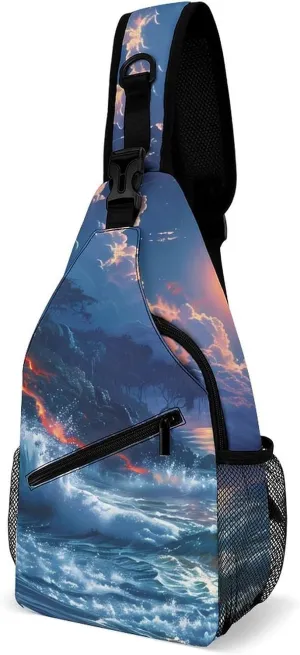 Hawaii Volcanic Eruption Lava in Moon Sling Backpack Crossbody Chest Bag Print Shoulder Bag Travel Daypack for Sports Running Hiking