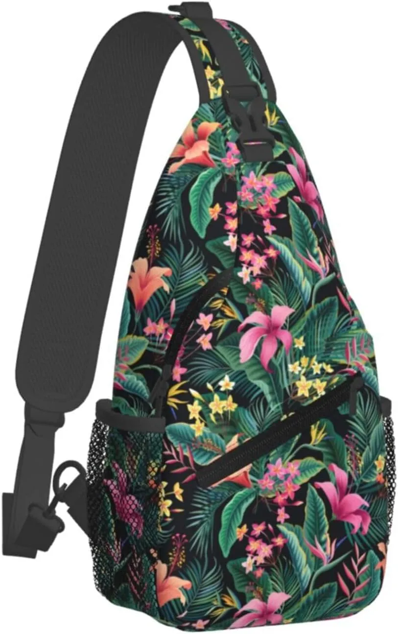 Hawaiian Tropical Flower Sling Bag Cute Crossbody Backpack Shoulder Chest Bags for Men Women Cycling Walking