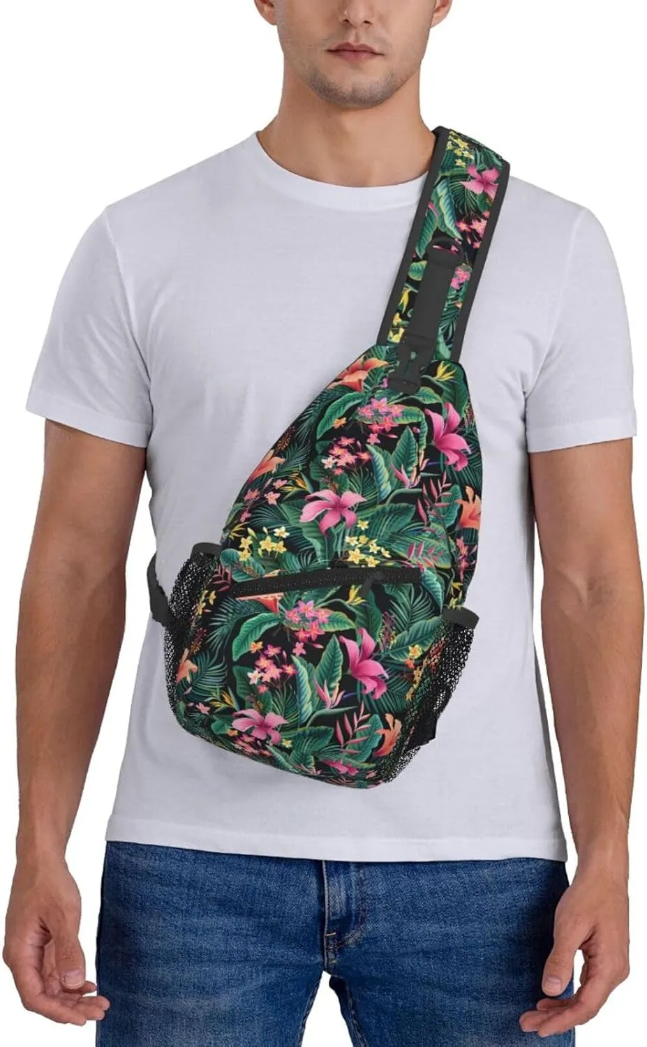 Hawaiian Tropical Flower Sling Bag Cute Crossbody Backpack Shoulder Chest Bags for Men Women Cycling Walking