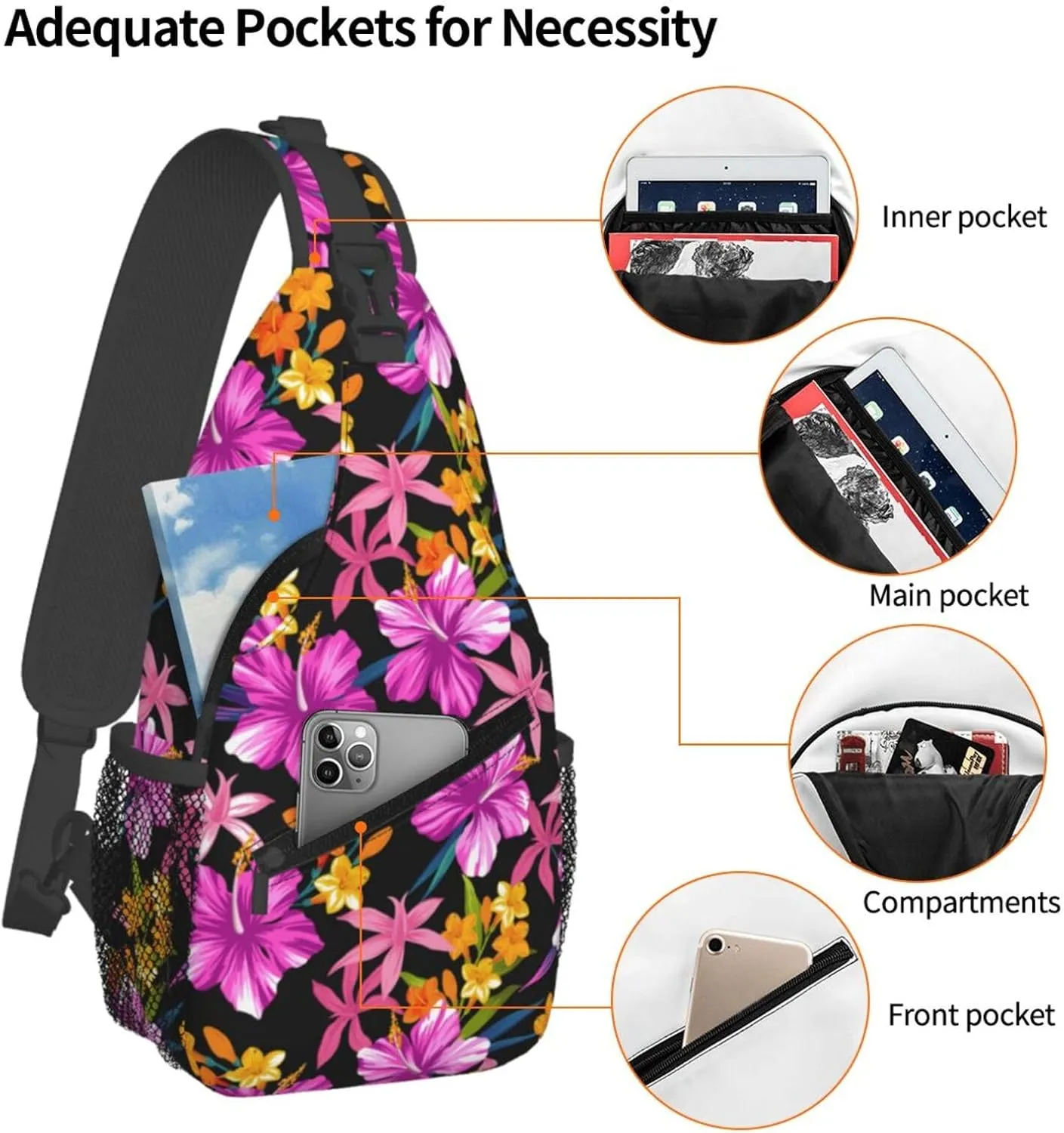 Hawaiian Tropical Flower Sling Bag Cute Crossbody Backpack Shoulder Chest Bags for Men Women Cycling Walking
