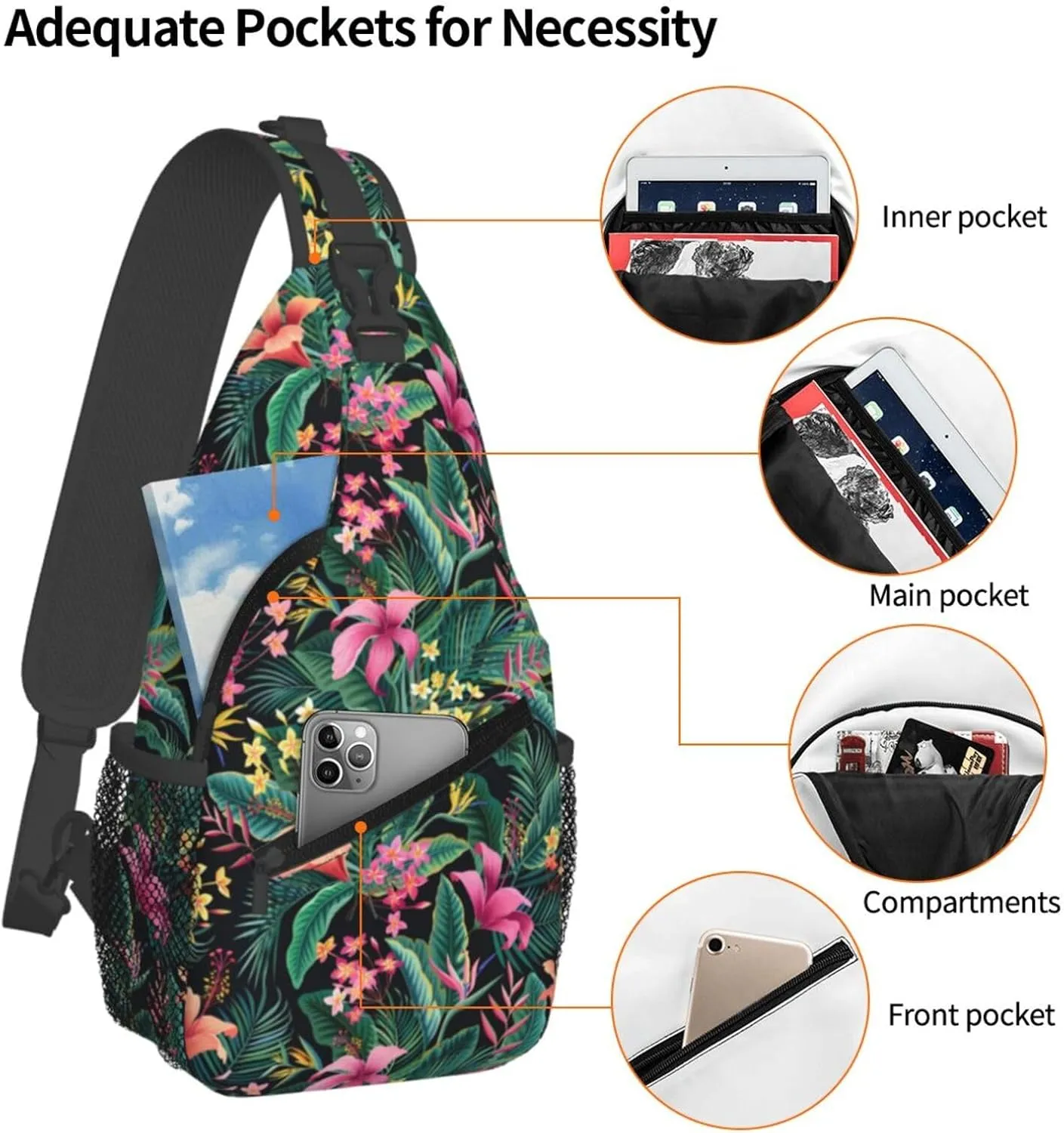 Hawaiian Tropical Flower Sling Bag Cute Crossbody Backpack Shoulder Chest Bags for Men Women Cycling Walking
