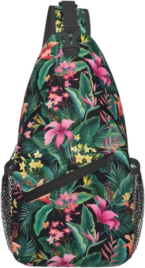 Hawaiian Tropical Flower Sling Bag Cute Crossbody Backpack Shoulder Chest Bags for Men Women Cycling Walking