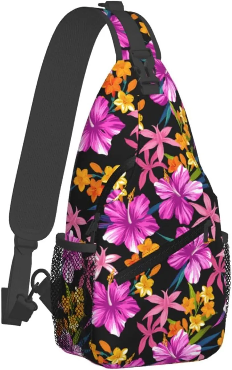 Hawaiian Tropical Flower Sling Bag Cute Crossbody Backpack Shoulder Chest Bags for Men Women Cycling Walking