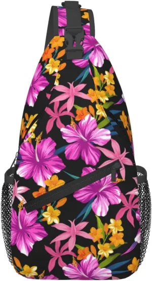 Hawaiian Tropical Flower Sling Bag Cute Crossbody Backpack Shoulder Chest Bags for Men Women Cycling Walking