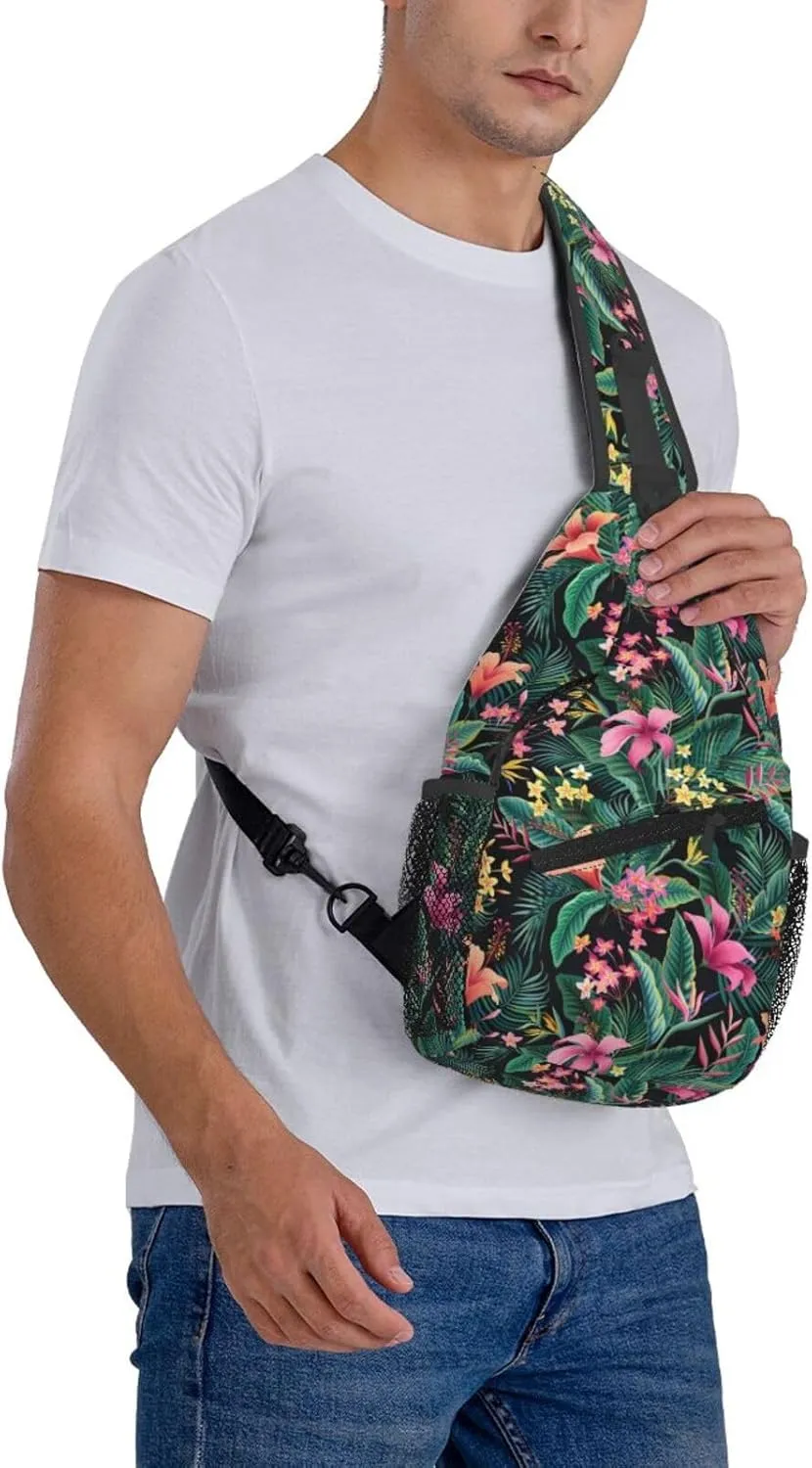 Hawaiian Tropical Flower Sling Bag Cute Crossbody Backpack Shoulder Chest Bags for Men Women Cycling Walking