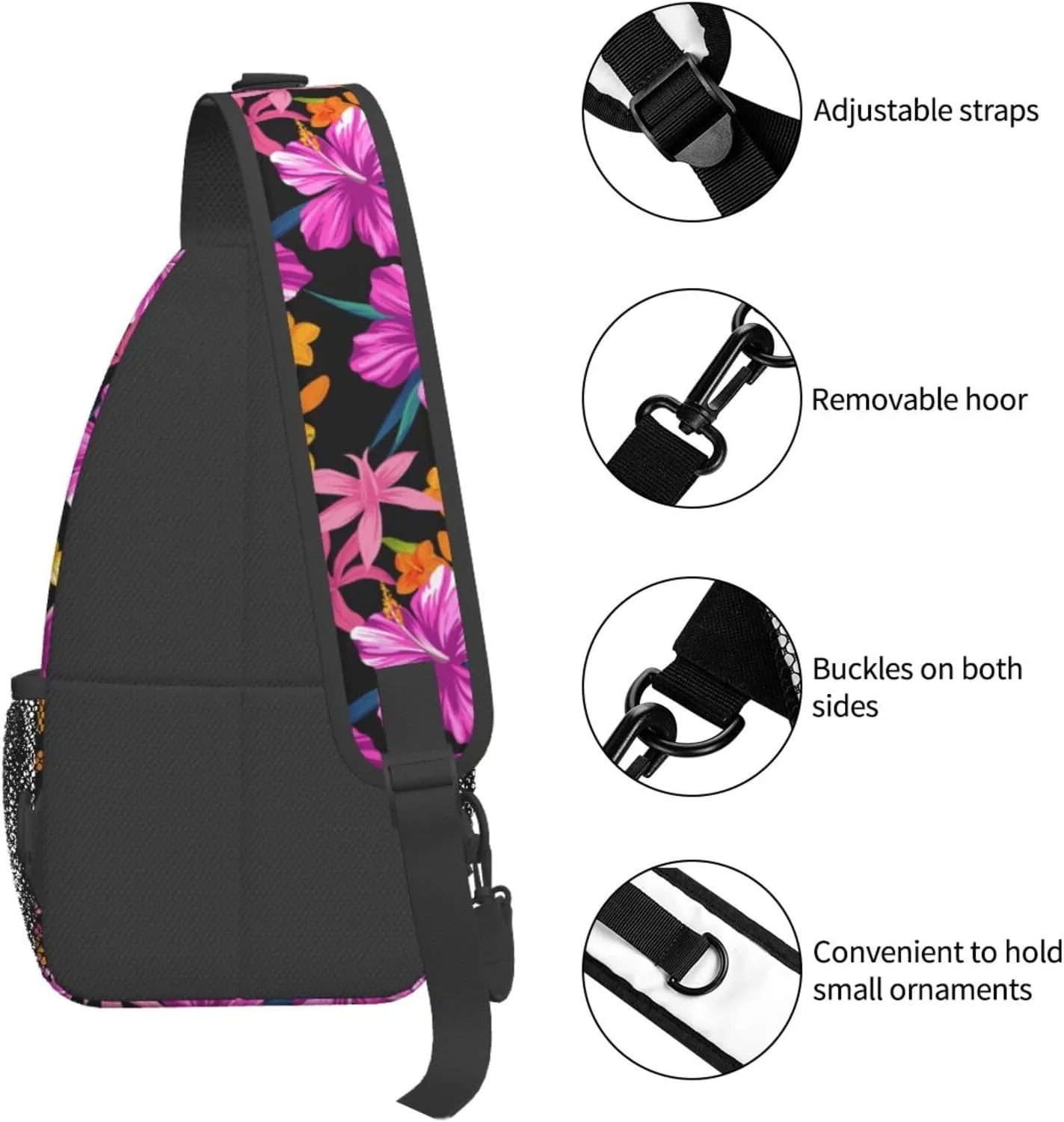 Hawaiian Tropical Flower Sling Bag Cute Crossbody Backpack Shoulder Chest Bags for Men Women Cycling Walking