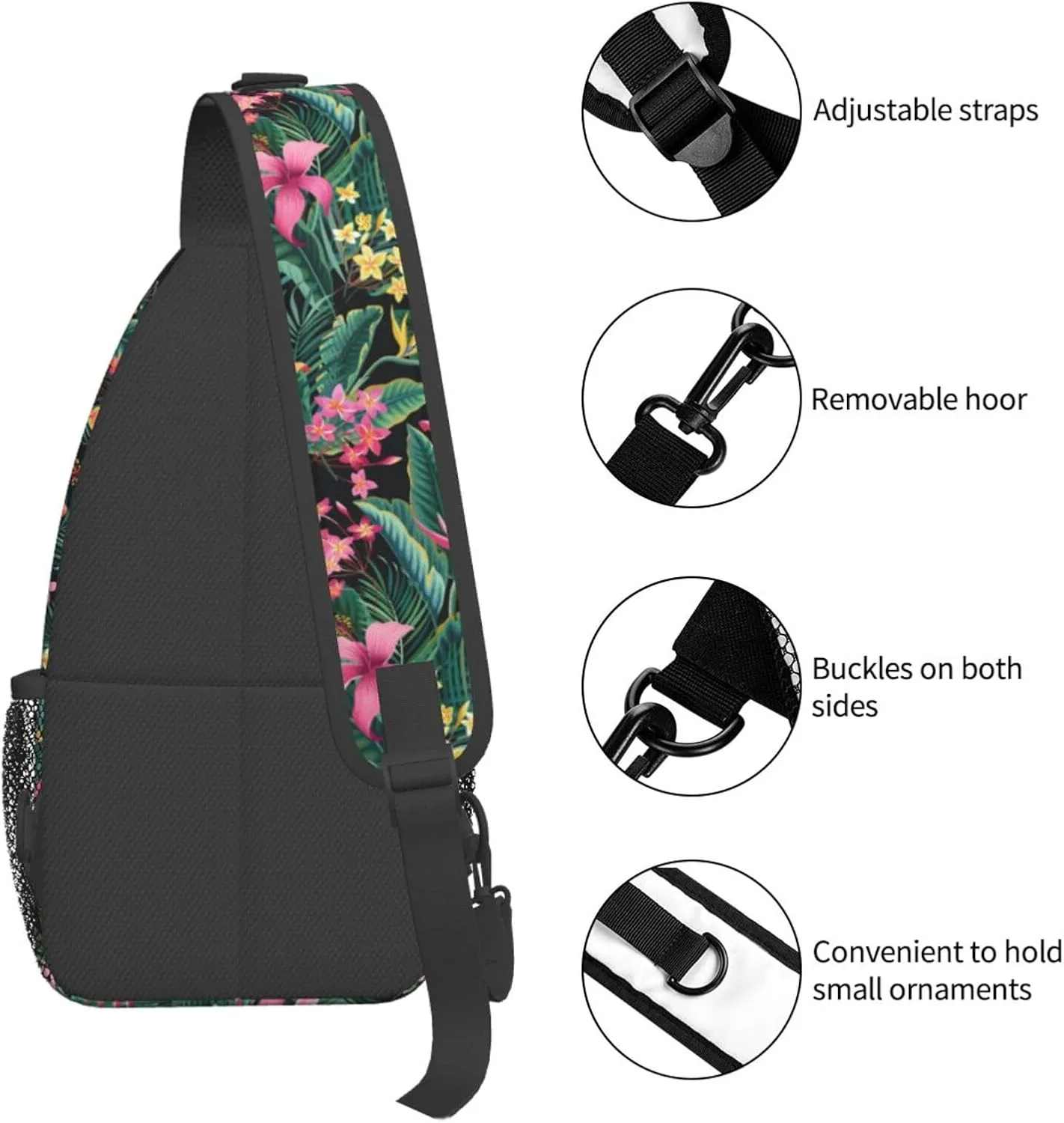 Hawaiian Tropical Flower Sling Bag Cute Crossbody Backpack Shoulder Chest Bags for Men Women Cycling Walking