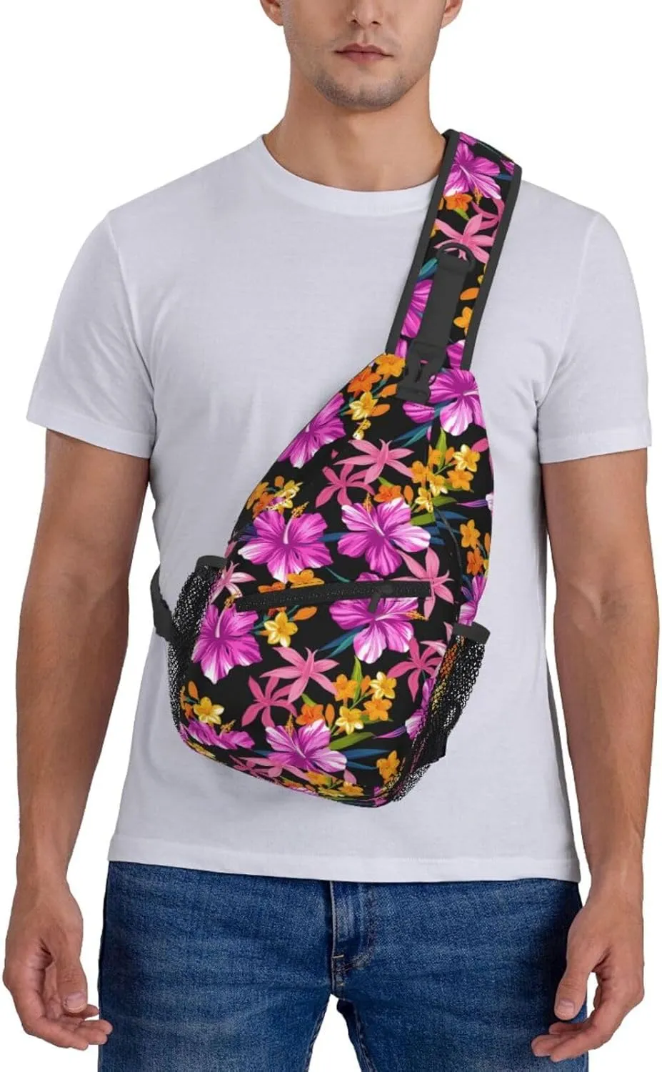 Hawaiian Tropical Flower Sling Bag Cute Crossbody Backpack Shoulder Chest Bags for Men Women Cycling Walking