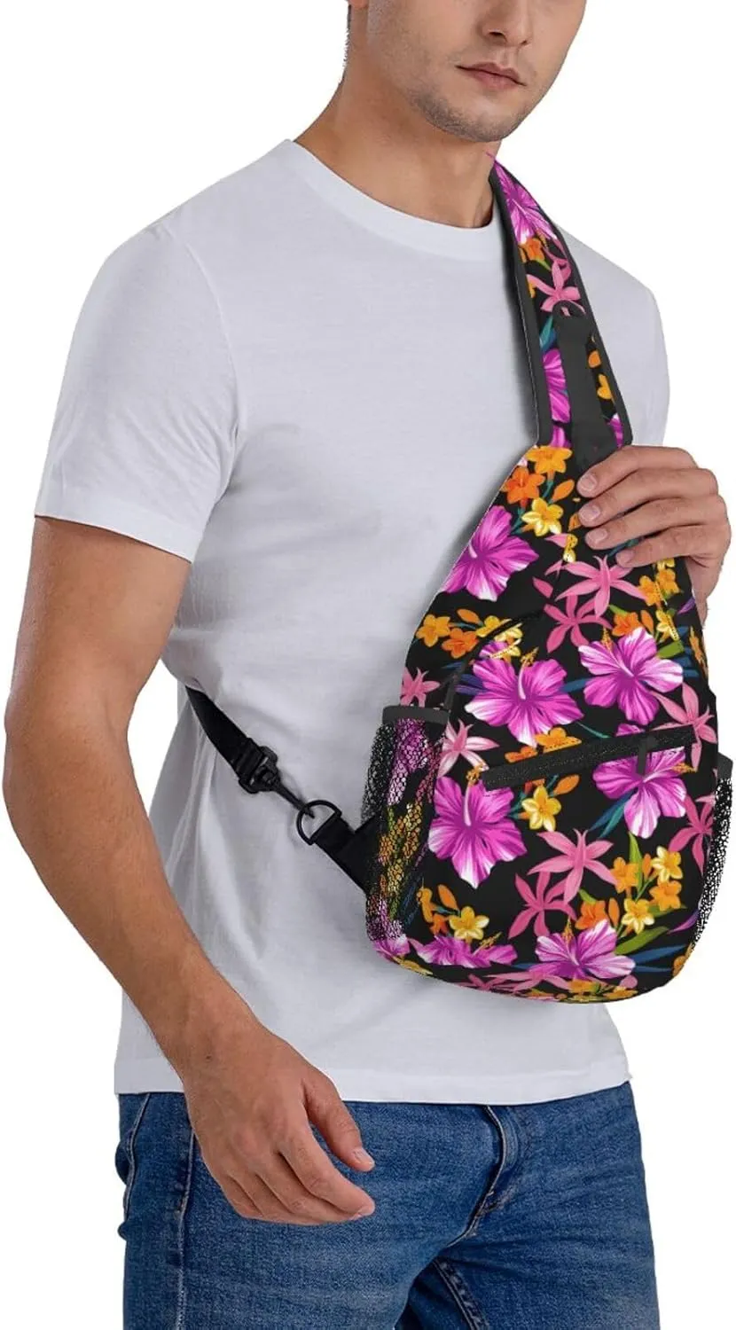 Hawaiian Tropical Flower Sling Bag Cute Crossbody Backpack Shoulder Chest Bags for Men Women Cycling Walking