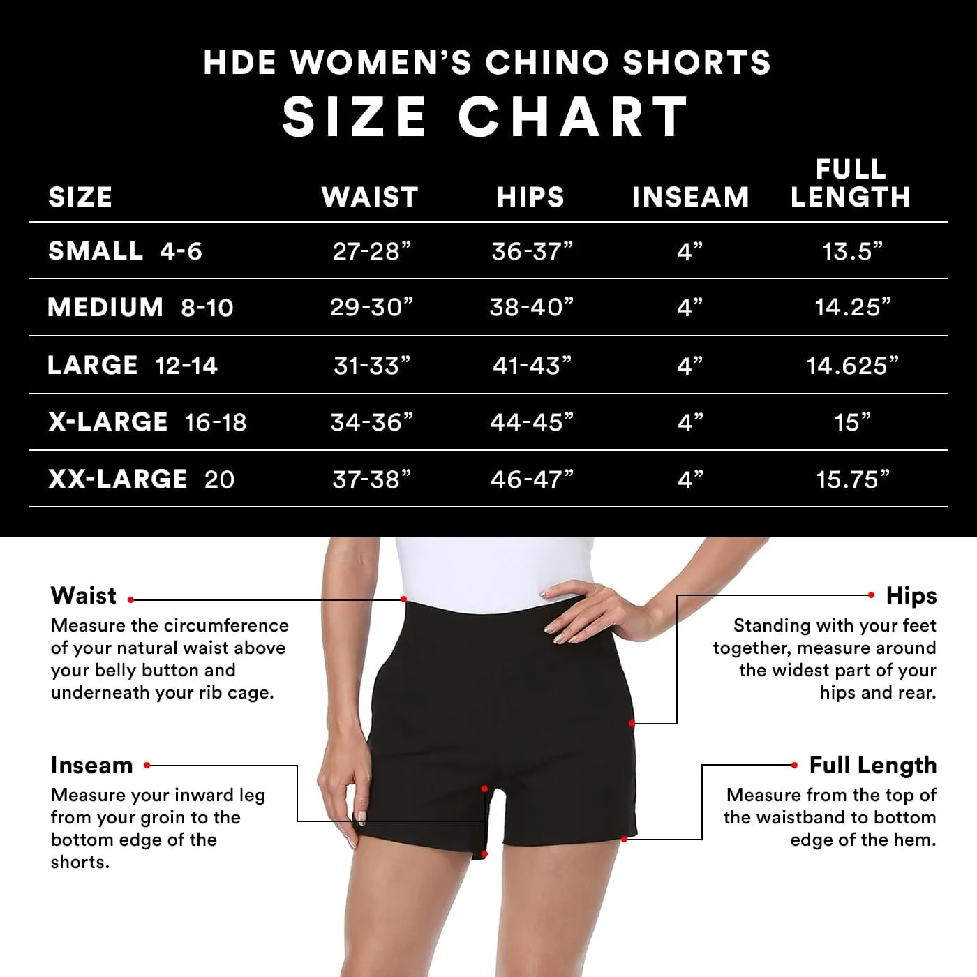 HDE Chino Shorts for Women 4" Inseam Elastic High Waisted Casual Summer Shorts