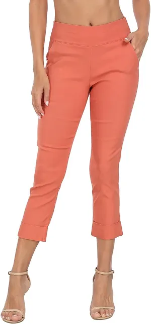 HDE Pull On Capri Pants for Women with Pockets Elastic Waist Cropped Work Pants