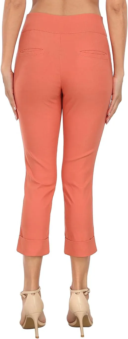 HDE Pull On Capri Pants for Women with Pockets Elastic Waist Cropped Work Pants