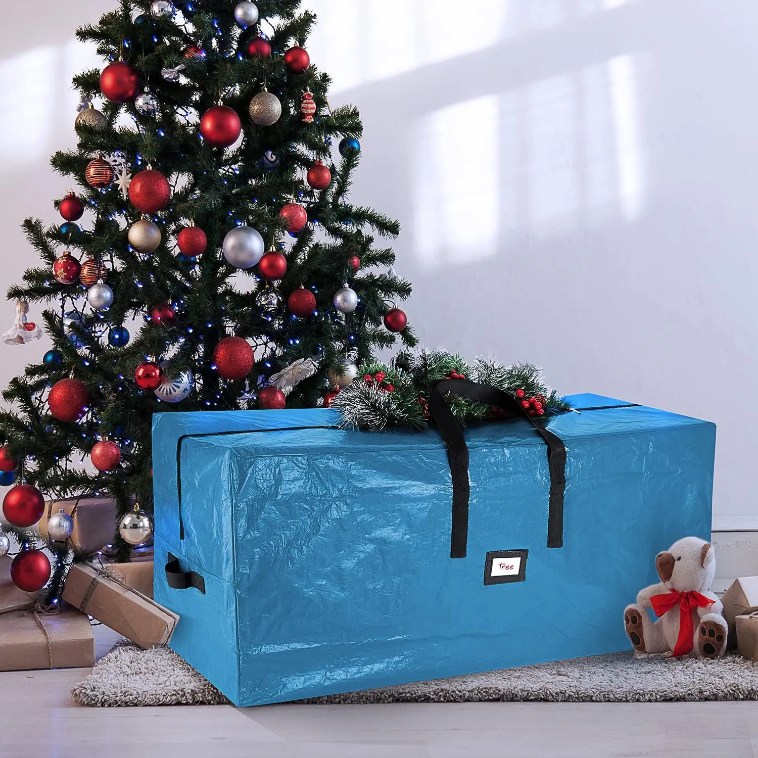Hearth & Harbor Christmas Tree Storage Bag – Waterproof Christmas Tree Storage Box – Waterproof Christmas Tree Bag With Reinforced Handles & Dual Zipper – PE Plastic – 9 ft. – Pack of 1