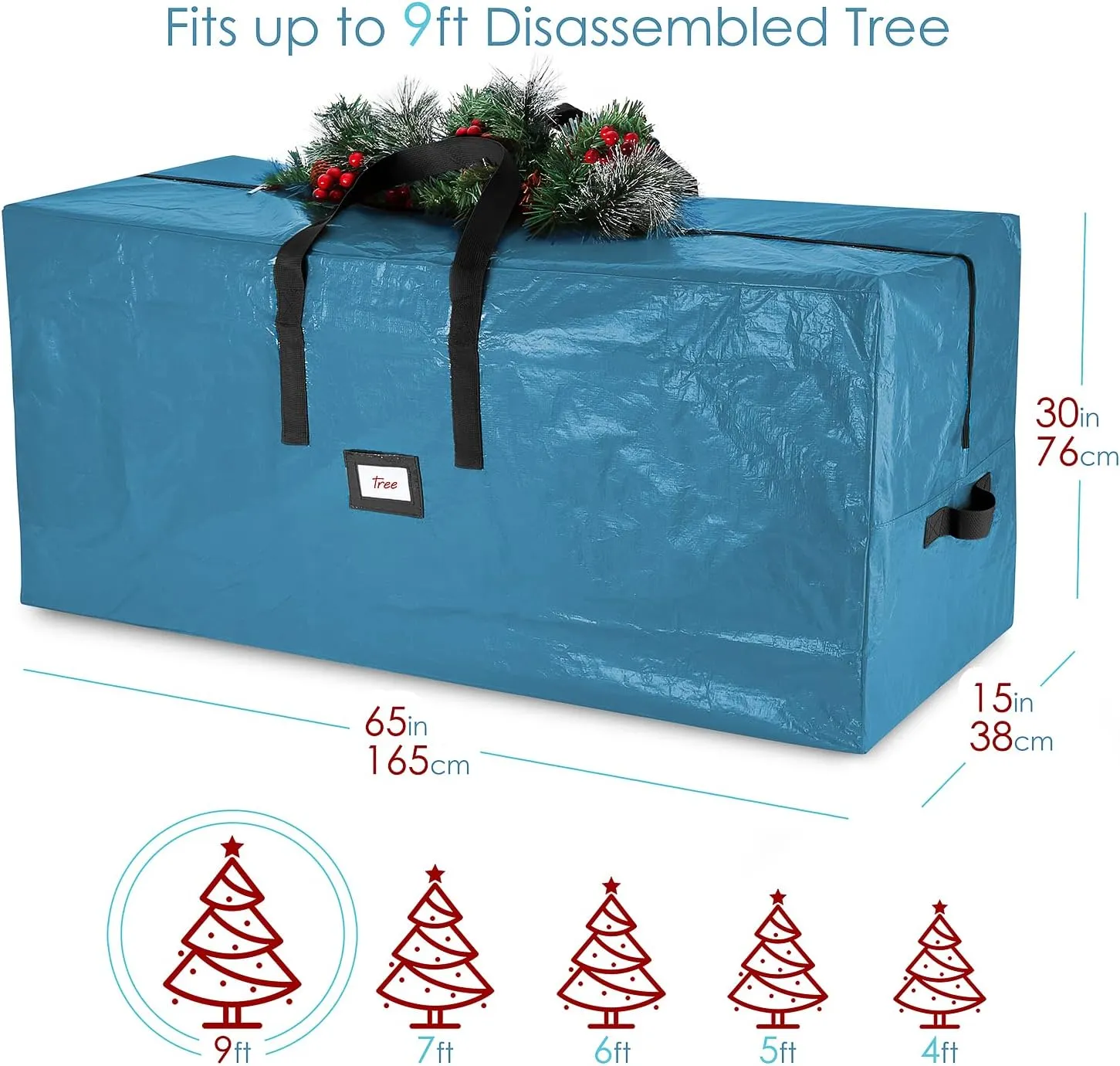 Hearth & Harbor Christmas Tree Storage Bag – Waterproof Christmas Tree Storage Box – Waterproof Christmas Tree Bag With Reinforced Handles & Dual Zipper – PE Plastic – 9 ft. – Pack of 1