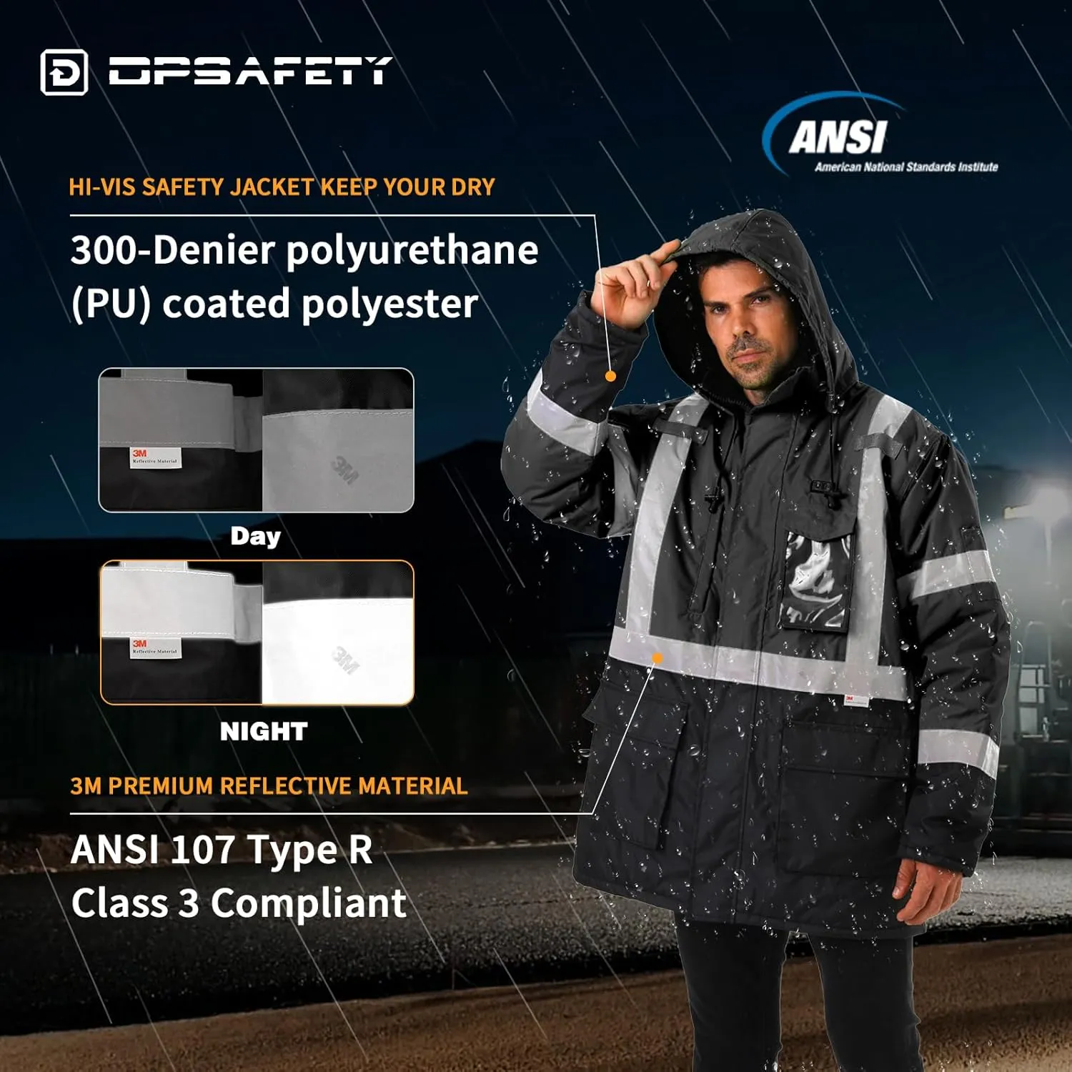 Heated Jacket for Men,3M Reflective safety Heated Parka,Waterproof CLASS 3 Hi-Vis jacket,High Visibility Work Coat