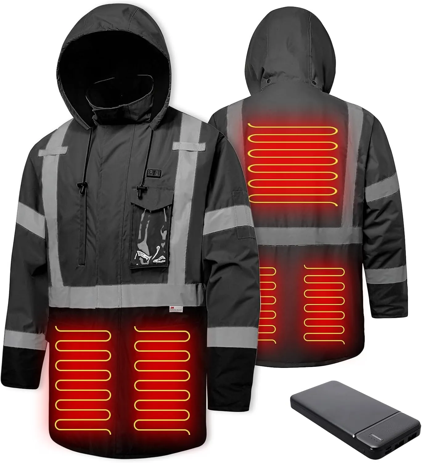 Heated Jacket for Men,3M Reflective safety Heated Parka,Waterproof CLASS 3 Hi-Vis jacket,High Visibility Work Coat