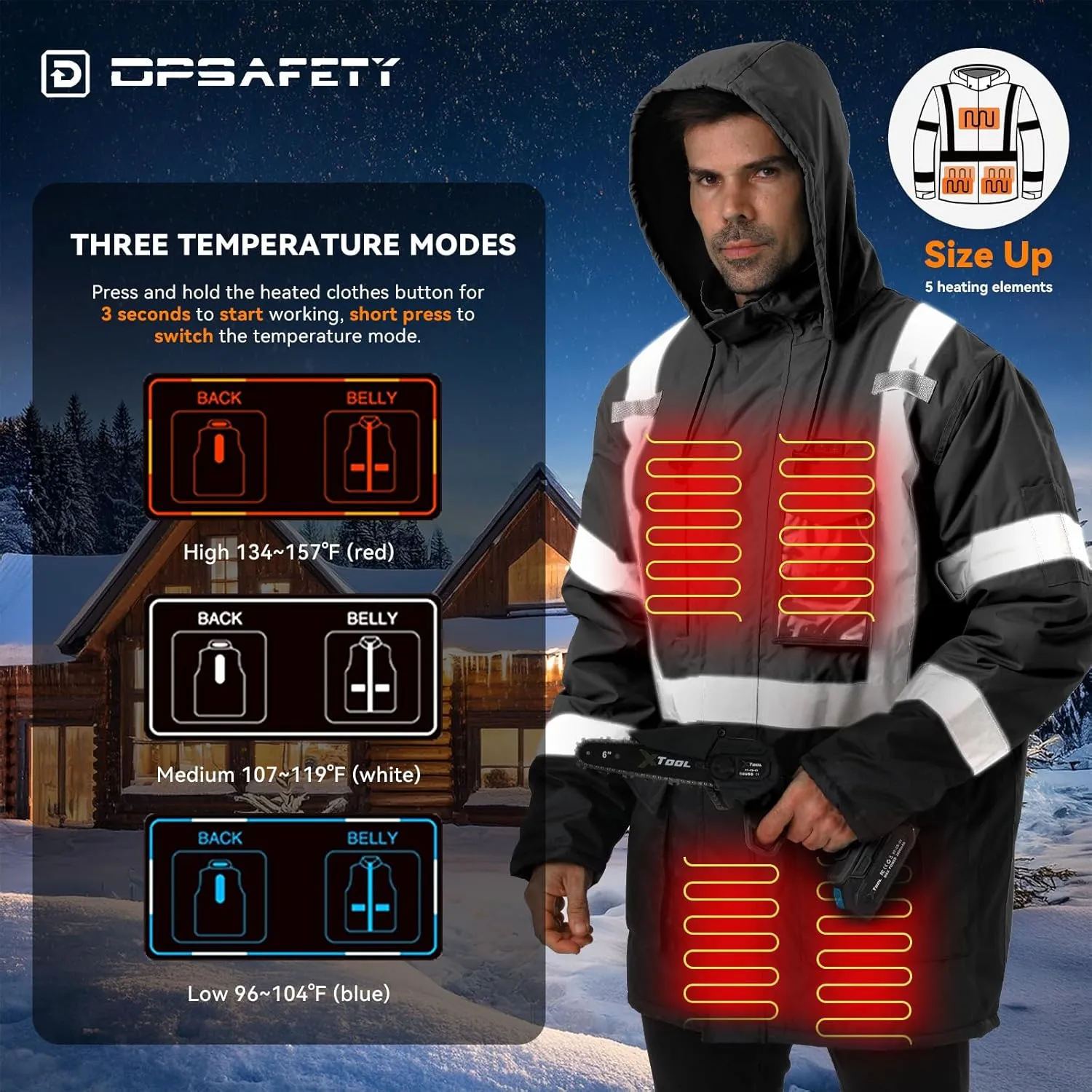 Heated Jacket for Men,3M Reflective safety Heated Parka,Waterproof CLASS 3 Hi-Vis jacket,High Visibility Work Coat