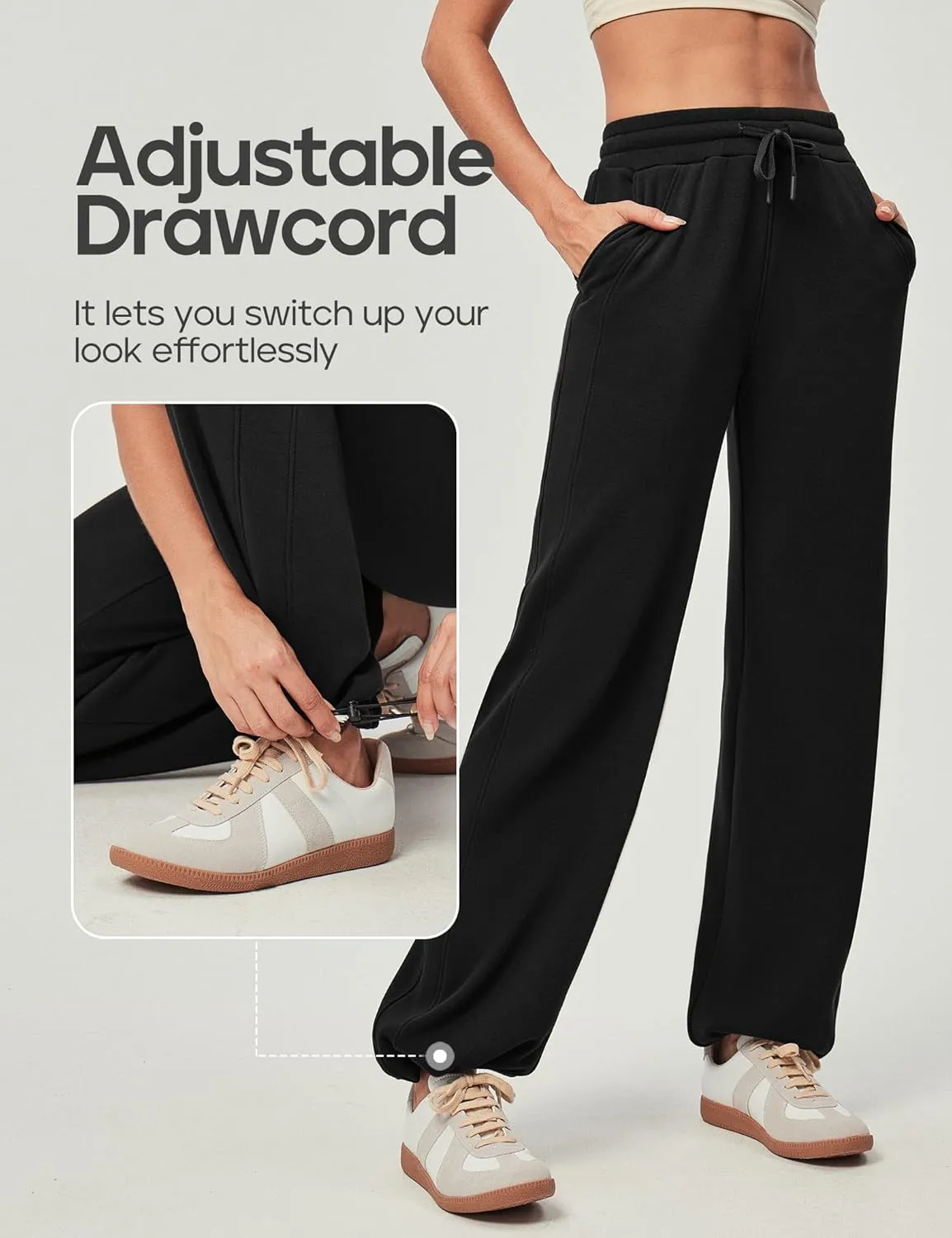 Heathyoga Fleece Lined Wide Leg Sweatpants Women Baggy High Waisted Flare Sweat Pants for Women Joggers with Pockets