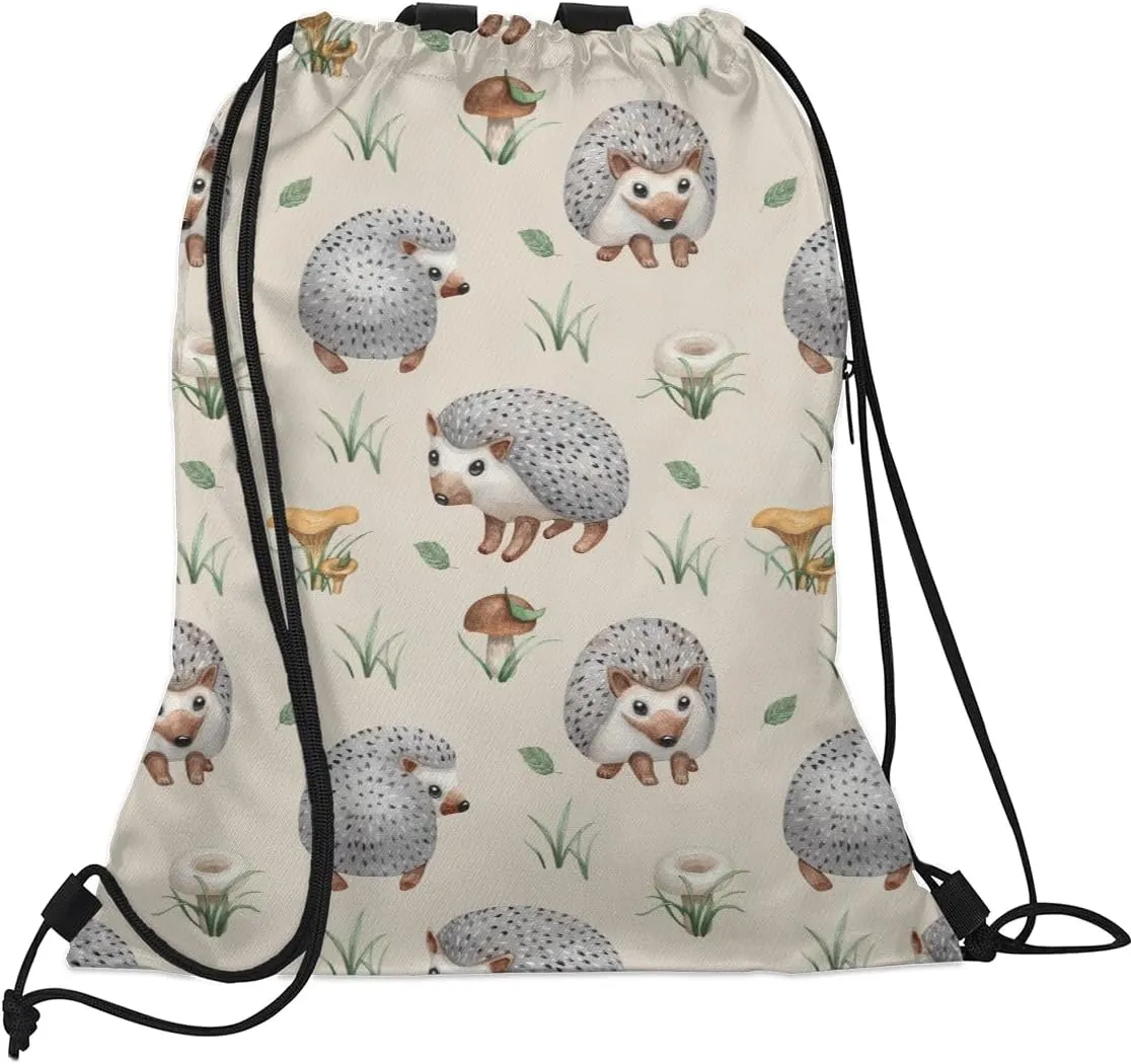 Hedgehogs Drawstring Backpack Sports Gym Bag for Men Women Draw String Polyester Sackpack Reflective String Bags Cinch Bag with Zipper Pockets and Mesh Pockets