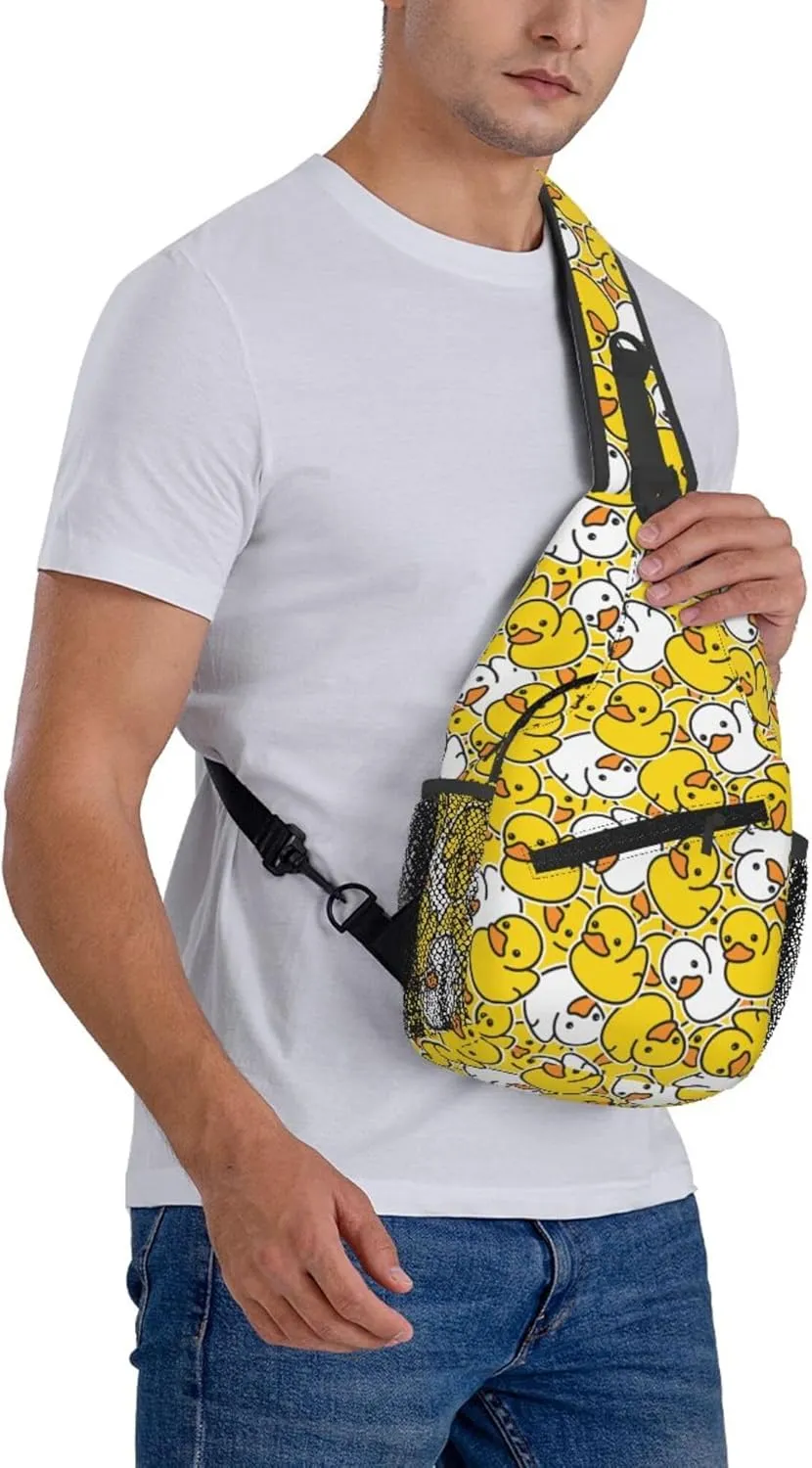 Hello Duck Cute Cartoon Sling Backpack Crossbody Bag, Chest Bag Daypack for Outdoors Hiking Traveling