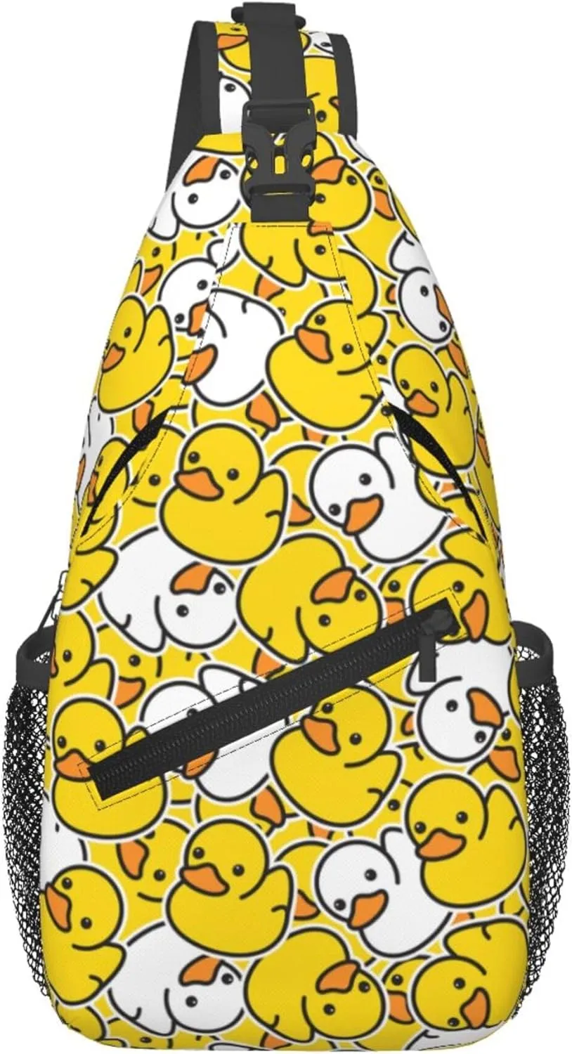 Hello Duck Cute Cartoon Sling Backpack Crossbody Bag, Chest Bag Daypack for Outdoors Hiking Traveling
