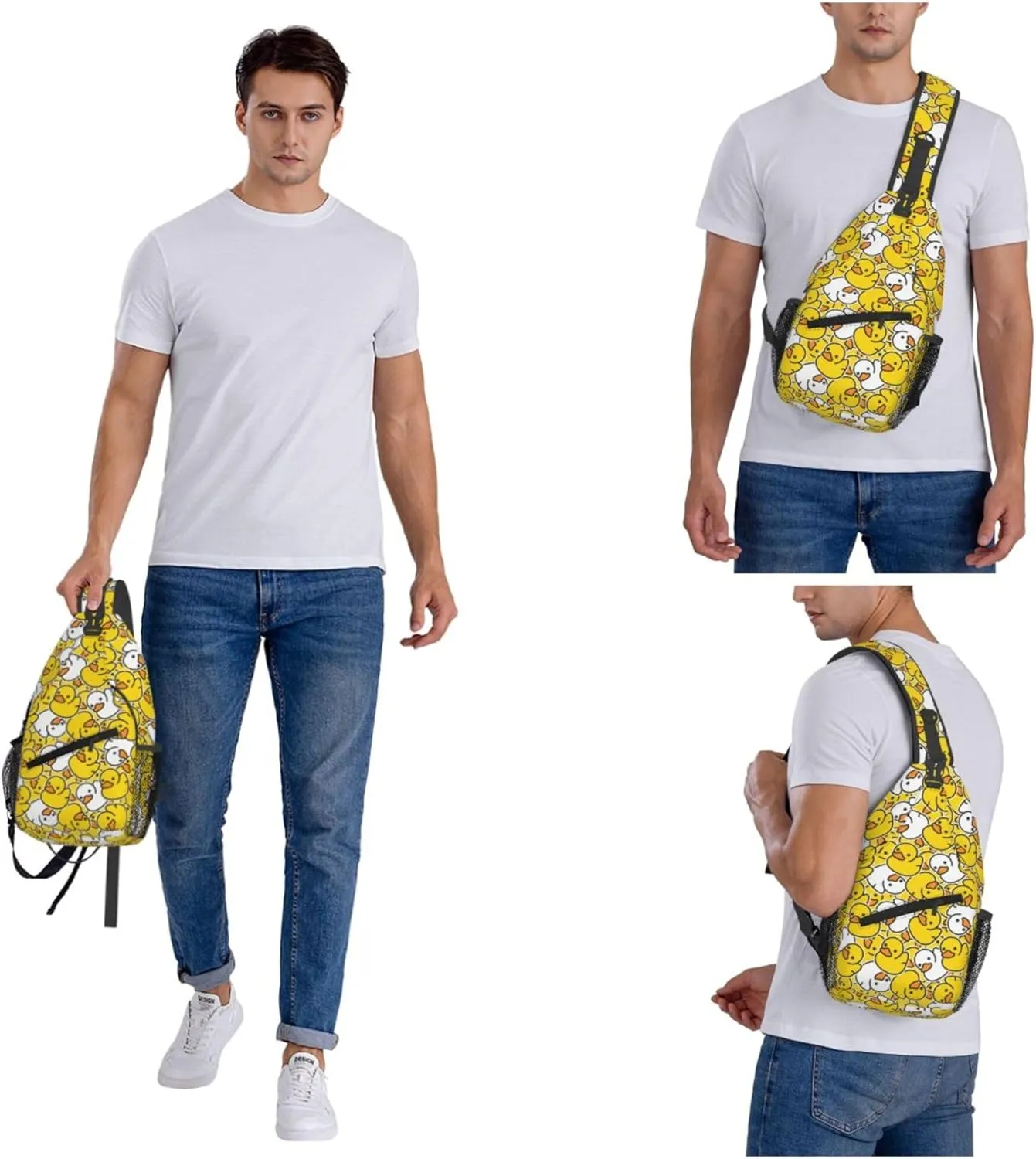Hello Duck Cute Cartoon Sling Backpack Crossbody Bag, Chest Bag Daypack for Outdoors Hiking Traveling