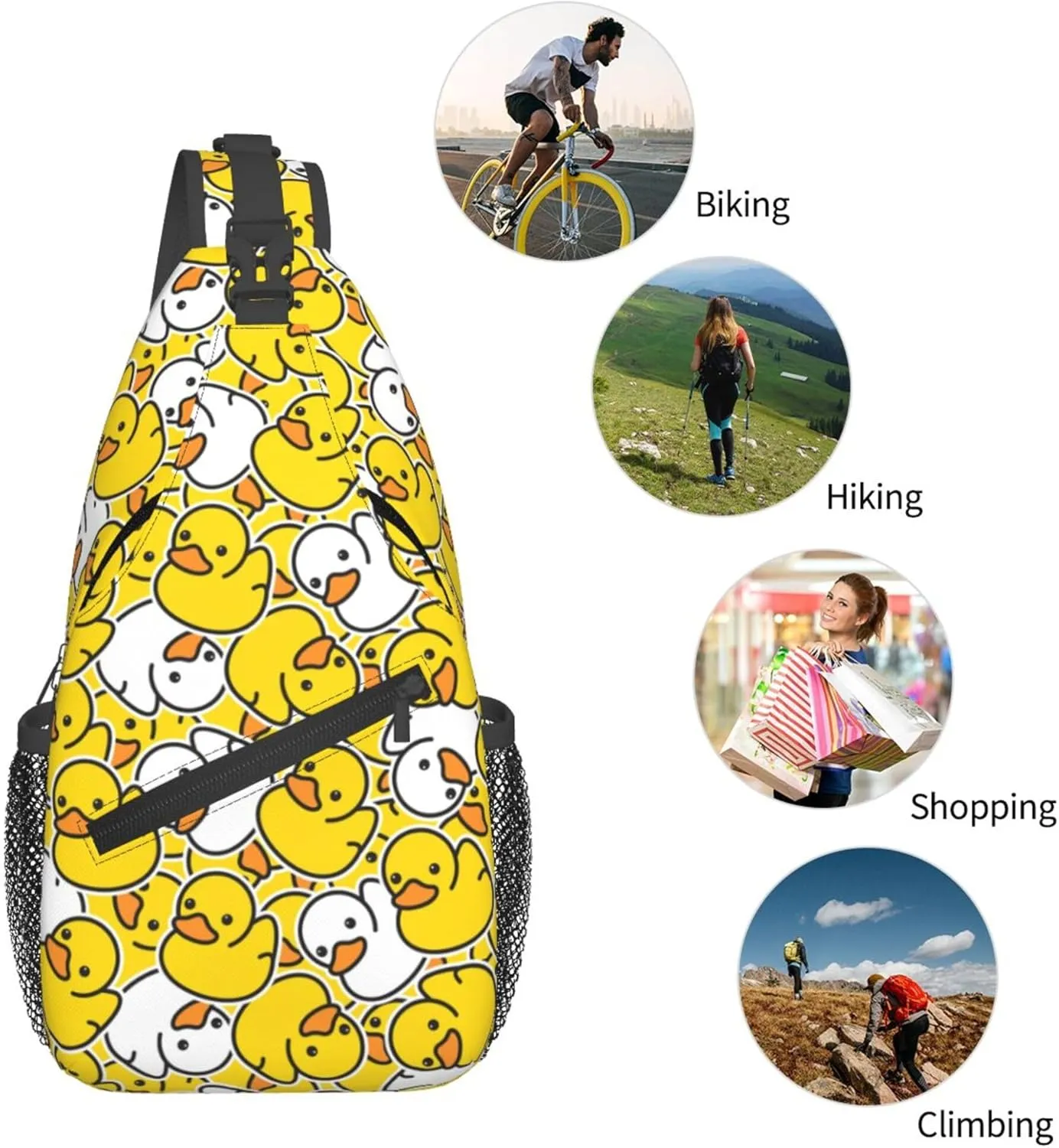 Hello Duck Cute Cartoon Sling Backpack Crossbody Bag, Chest Bag Daypack for Outdoors Hiking Traveling