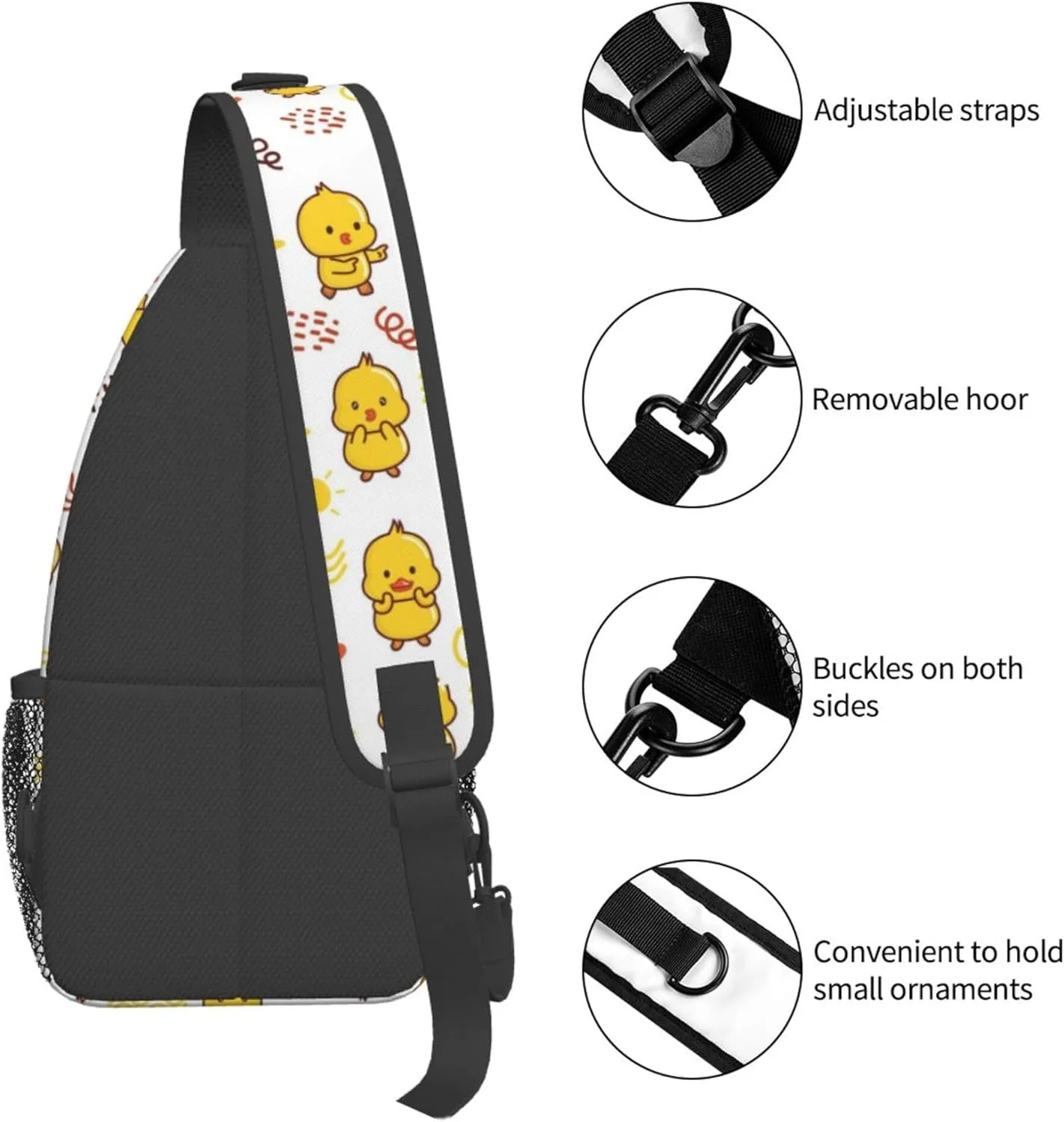 Hello Duck Cute Sling Backpack Crossbody Bag, Chest Bag Daypack for Outdoors Hiking Traveling
