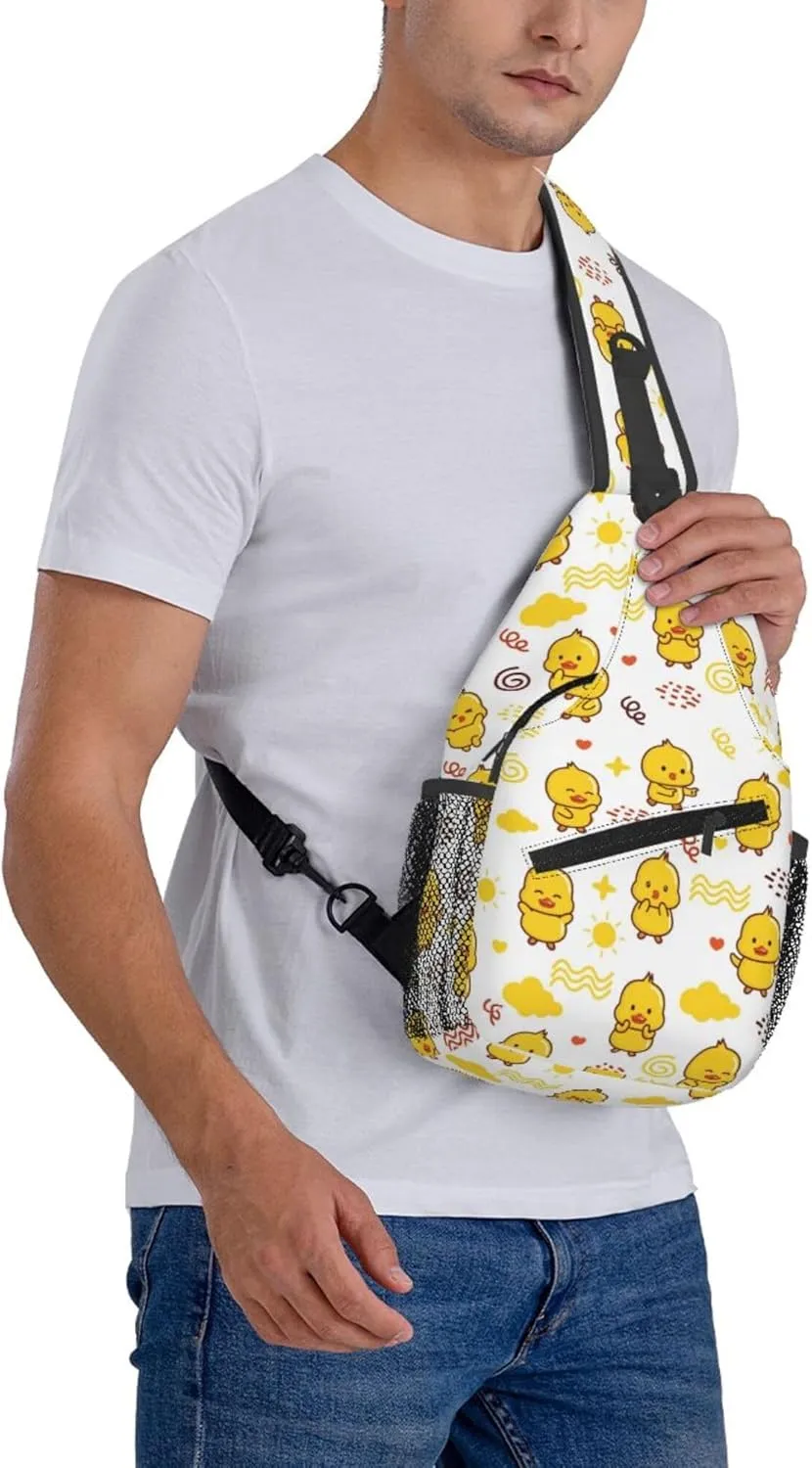 Hello Duck Cute Sling Backpack Crossbody Bag, Chest Bag Daypack for Outdoors Hiking Traveling