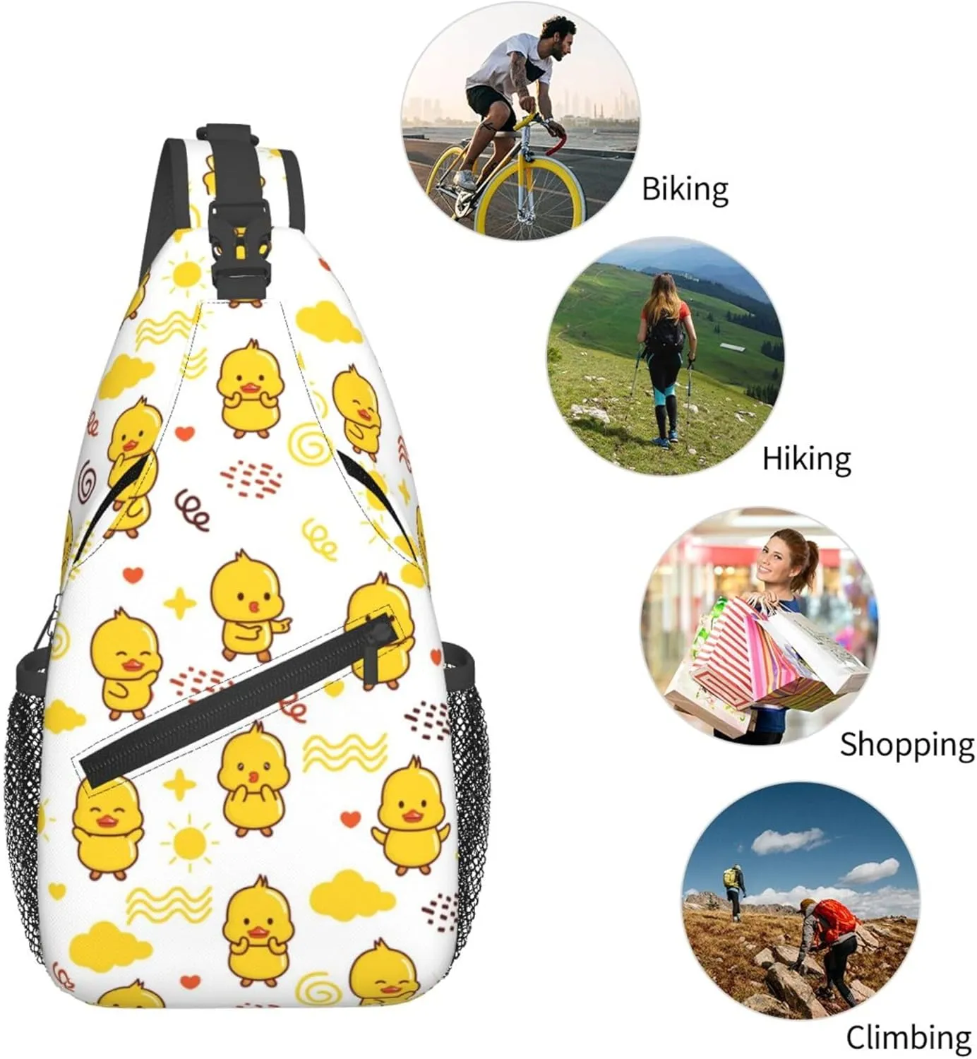 Hello Duck Cute Sling Backpack Crossbody Bag, Chest Bag Daypack for Outdoors Hiking Traveling