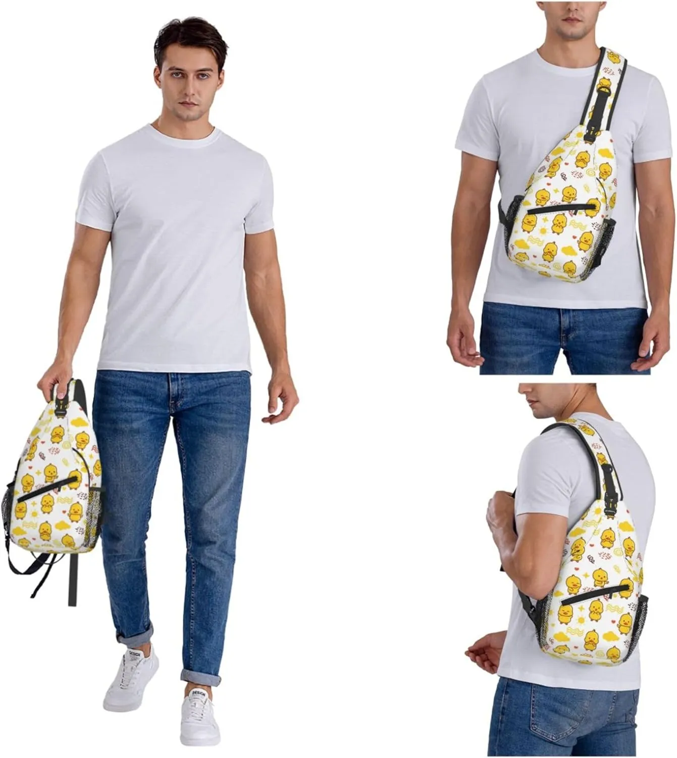 Hello Duck Cute Sling Backpack Crossbody Bag, Chest Bag Daypack for Outdoors Hiking Traveling
