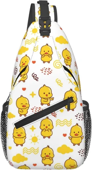 Hello Duck Cute Sling Backpack Crossbody Bag, Chest Bag Daypack for Outdoors Hiking Traveling