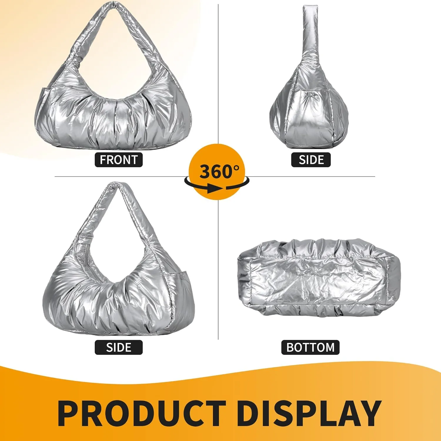 Herald Ruched Puffer Shoulder Bag for Women, Nylon Lightweight Puffy Cloud Crescent Carryall Hobo Handbag Soft Purse