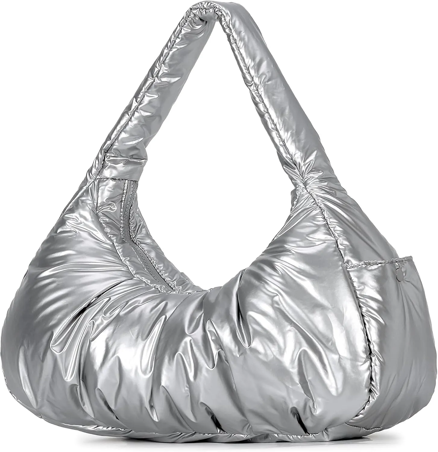 Herald Ruched Puffer Shoulder Bag for Women, Nylon Lightweight Puffy Cloud Crescent Carryall Hobo Handbag Soft Purse