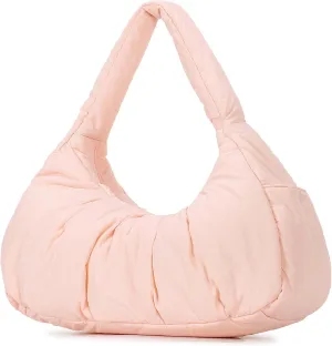 Herald Ruched Puffer Shoulder Bag for Women, Nylon Lightweight Puffy Cloud Crescent Carryall Hobo Handbag Soft Purse