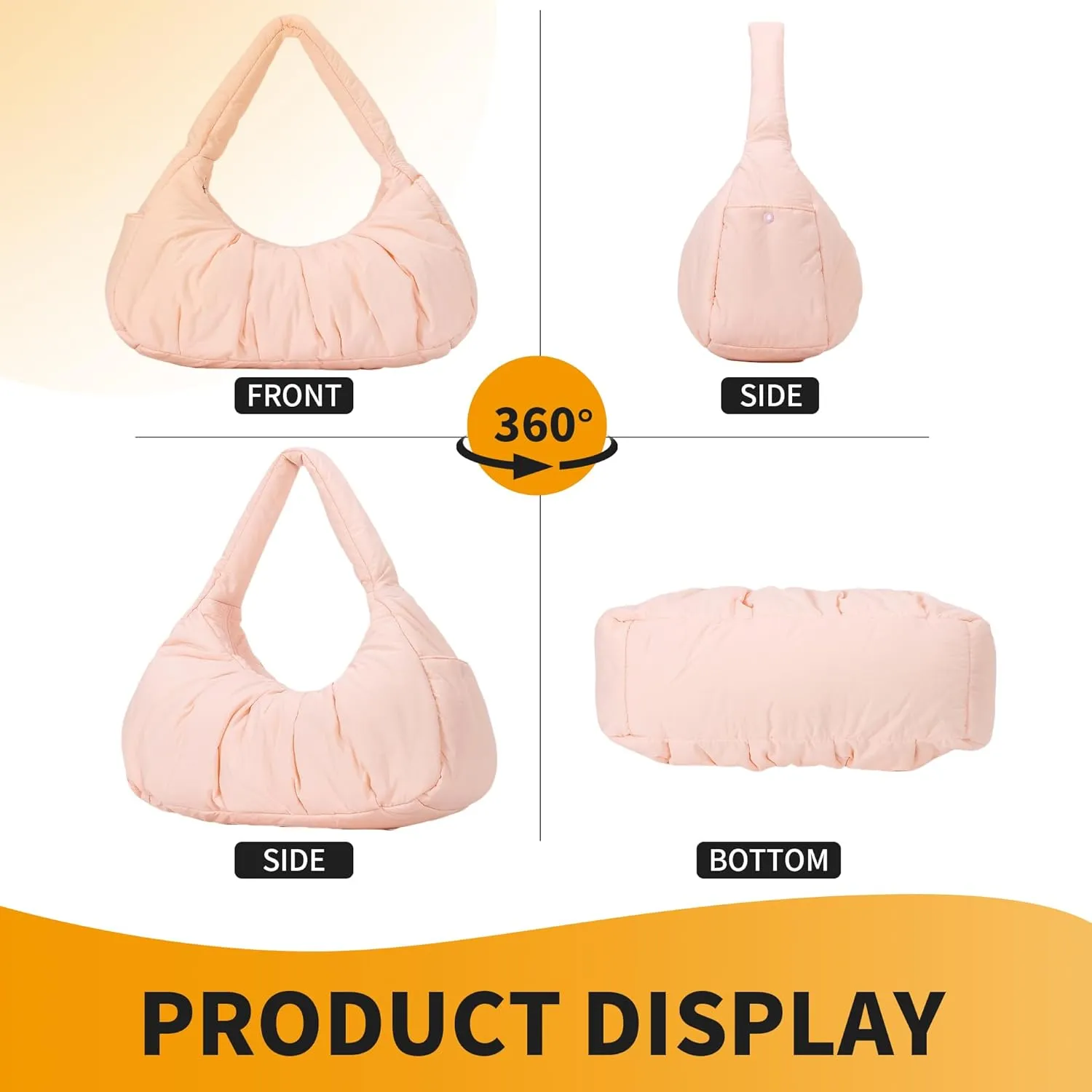 Herald Ruched Puffer Shoulder Bag for Women, Nylon Lightweight Puffy Cloud Crescent Carryall Hobo Handbag Soft Purse