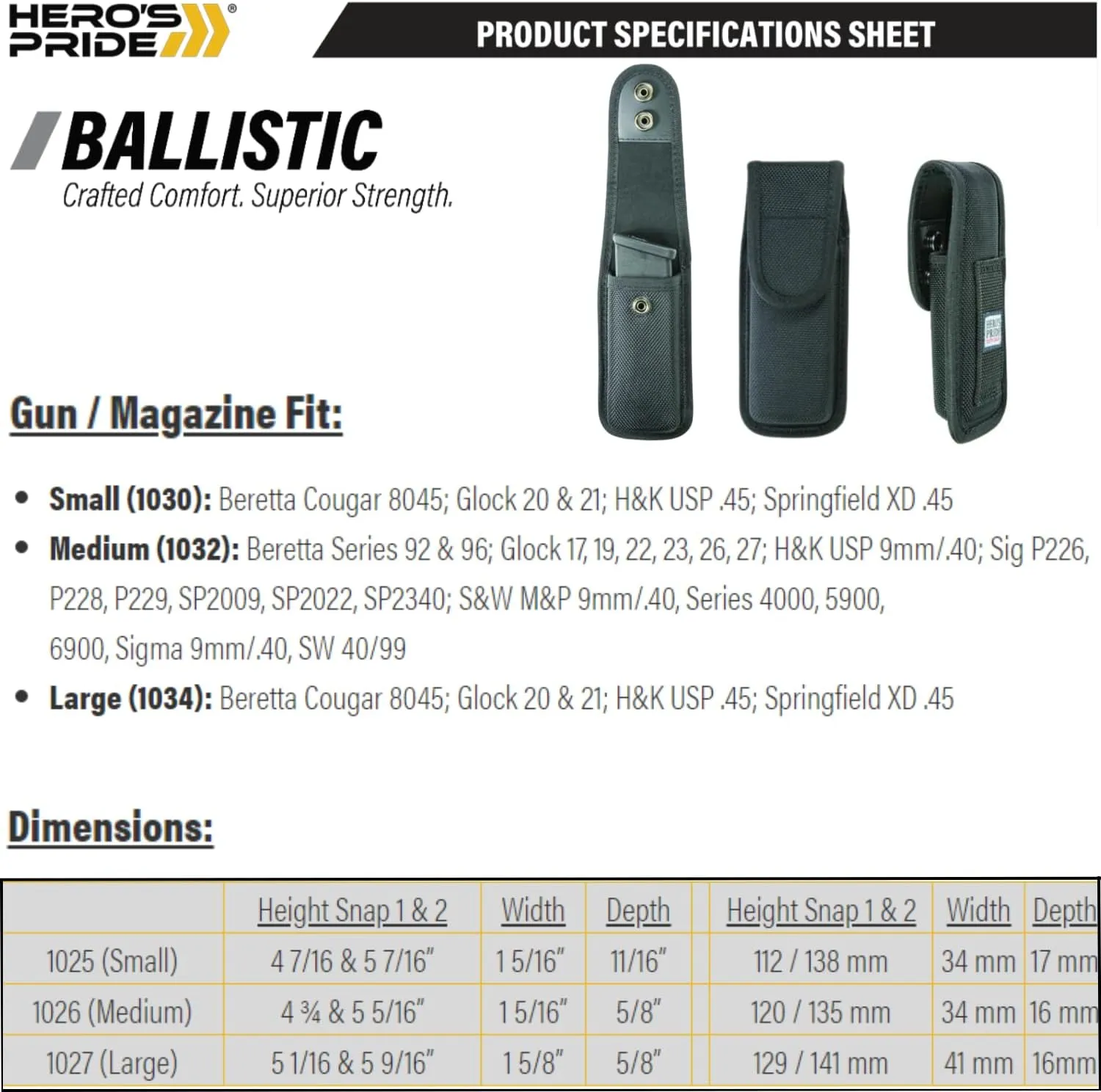 Hero's Pride Ballistic Closed Single/Double Magazine Case, Nylon Magazine Pouch for Duty Belt, Compatible with Most .380, 9mm & 40 Cal for Glock, S&W M&P, Sigma Pistols