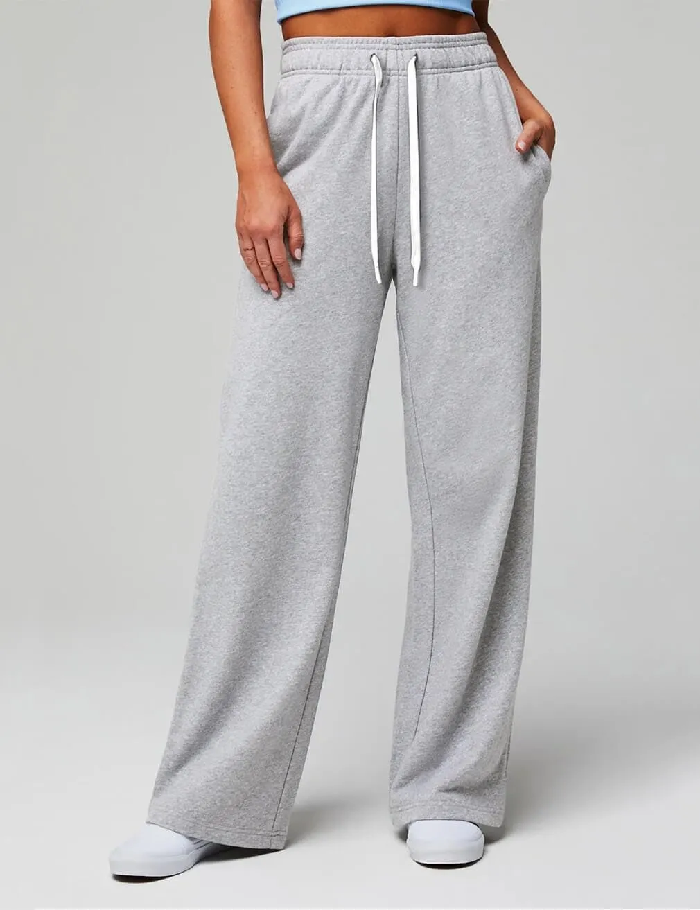 HeSaYep Women's Wide Leg Sweatpants Elastic High Waist Loose Sweat Pants Straight Leg Drawstring Trousers with Pockets