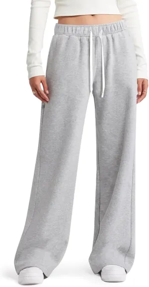HeSaYep Women's Wide Leg Sweatpants Elastic High Waist Loose Sweat Pants Straight Leg Drawstring Trousers with Pockets