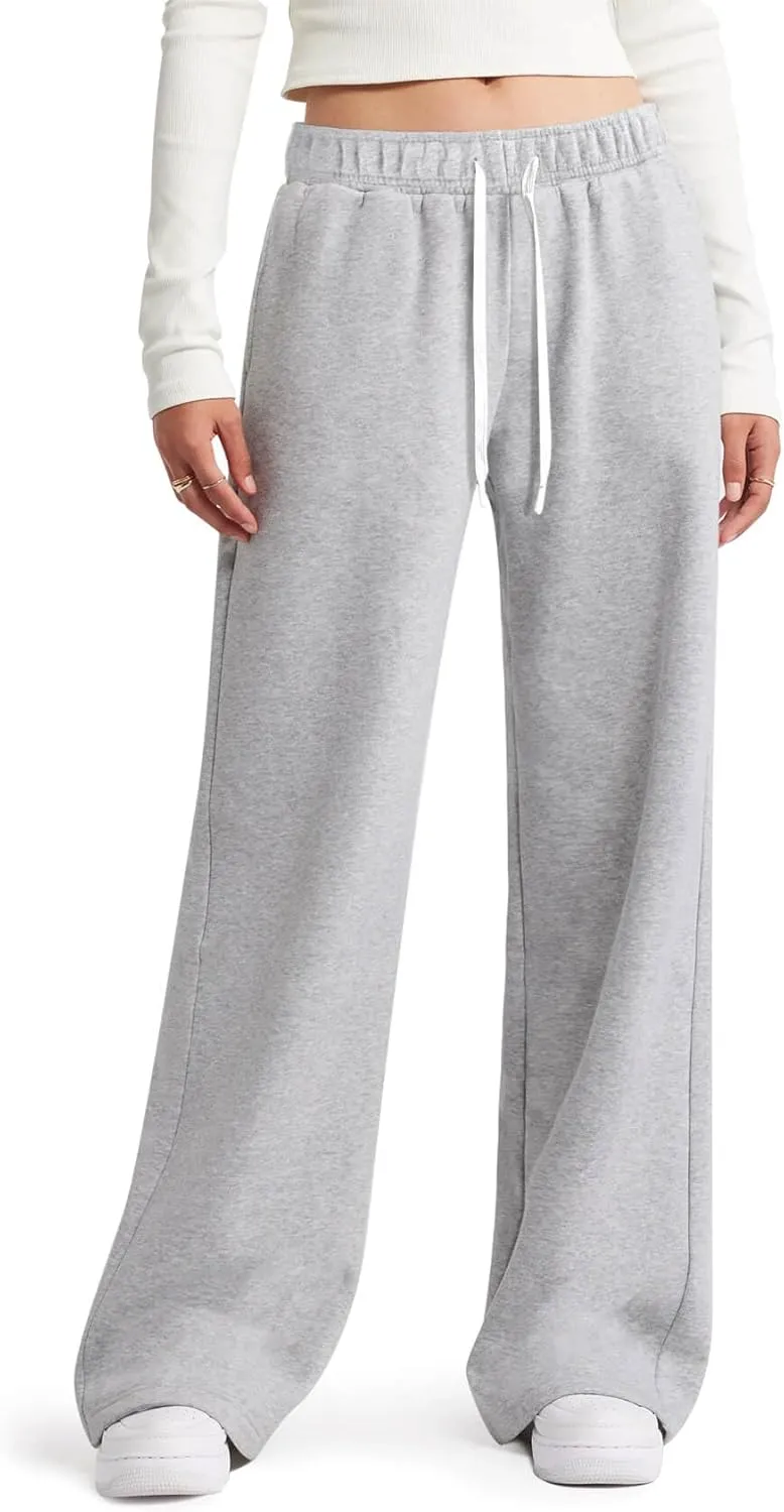 HeSaYep Women's Wide Leg Sweatpants Elastic High Waist Loose Sweat Pants Straight Leg Drawstring Trousers with Pockets