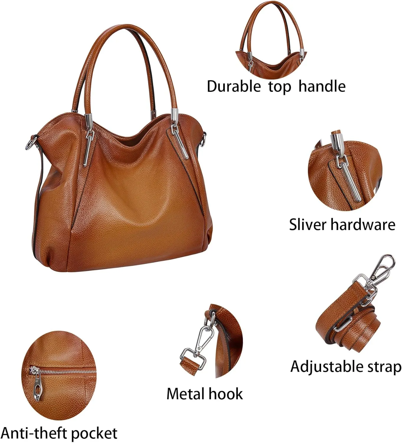 HESHE Genuine Leather Purses and Handbags for Women Shoulder Bags Tote Handbag Ladies Designer Hobo Satchel Crossbody Bag