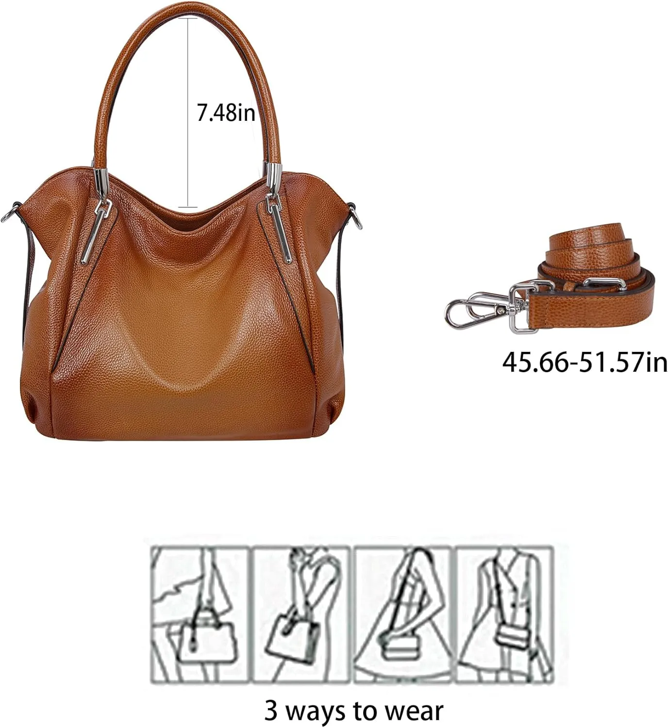 HESHE Genuine Leather Purses and Handbags for Women Shoulder Bags Tote Handbag Ladies Designer Hobo Satchel Crossbody Bag