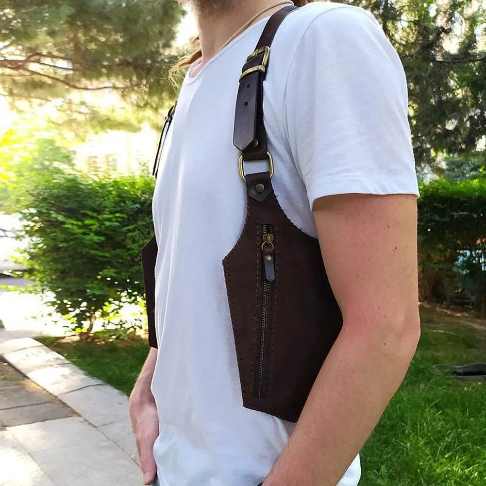 HFU Anti-Theft Hidden Underarm Strap Wallet Holster Bag Faux Leather Double Shoulder Armpit Pocket Outdoors Sport Vest Accessories (51# Black)
